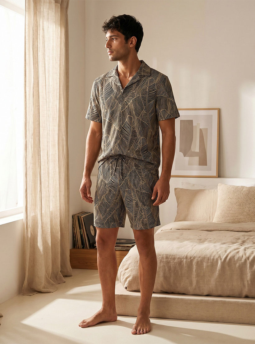 طقم بيجاما جاكار بياقة كامب-men-clothing-nightwear-sets-image-7