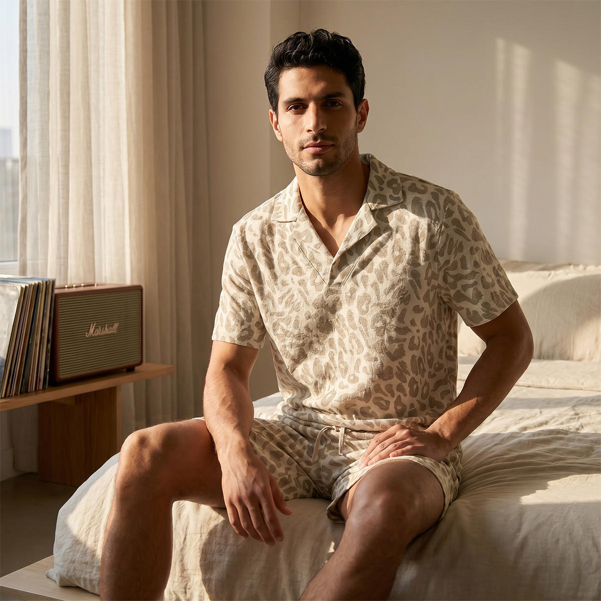 طقم بيجاما جاكار بياقة كامب وطبعات حيوانات-men-clothing-nightwear-sets-image-8