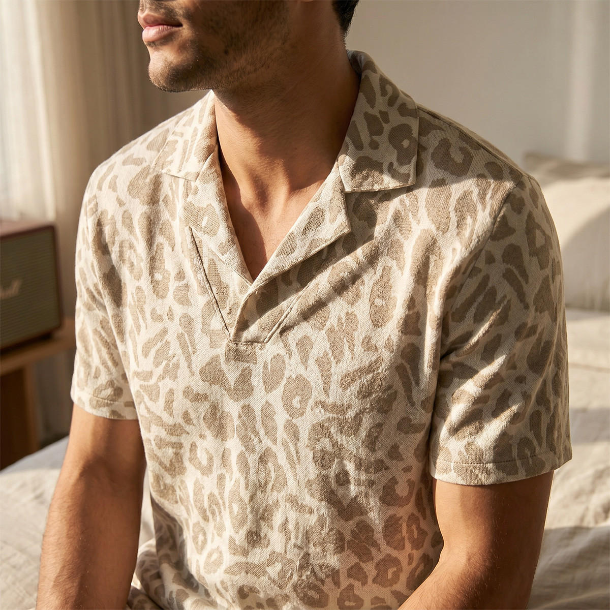 طقم بيجاما جاكار بياقة كامب وطبعات حيوانات-men-clothing-nightwear-sets-image-9