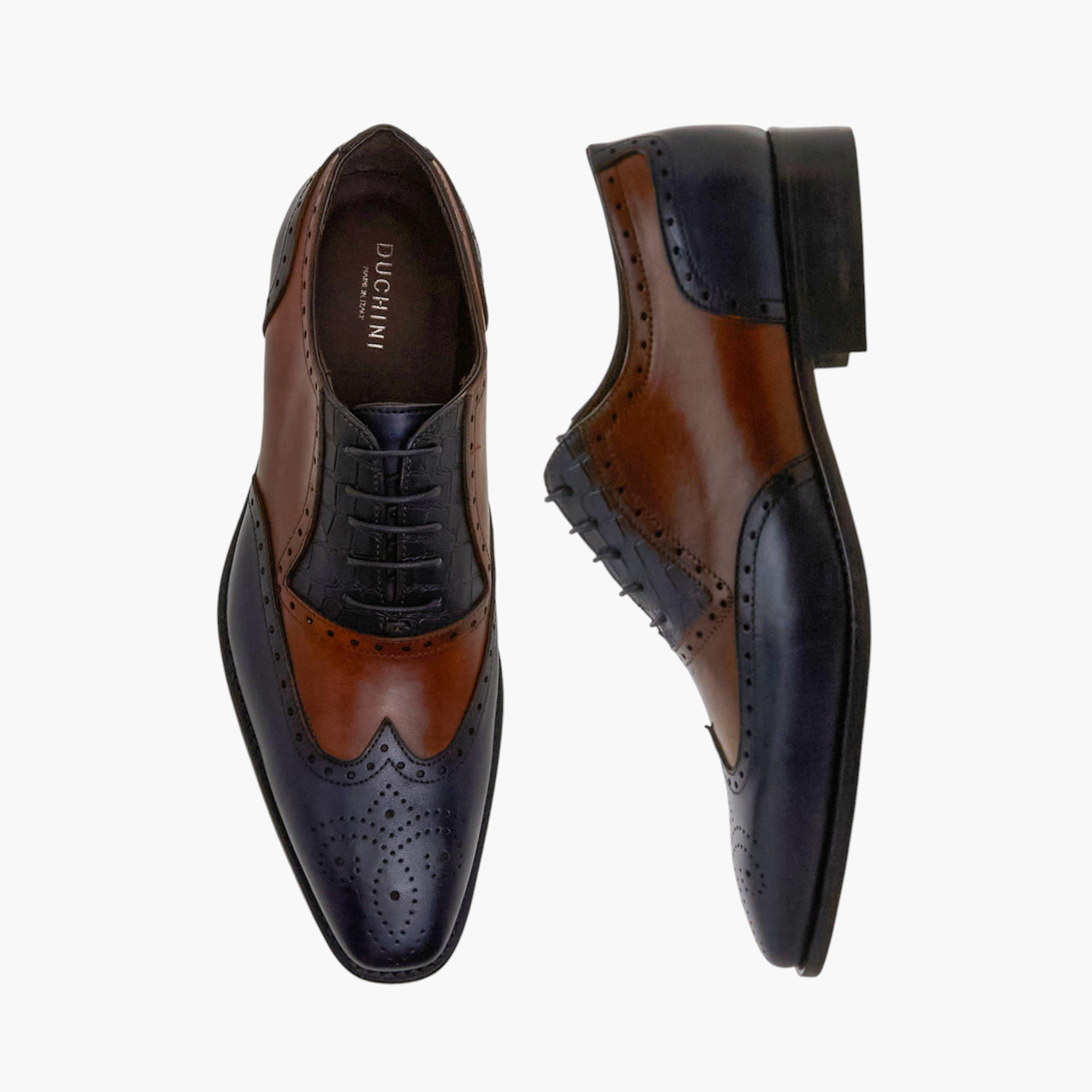 Duchini Men Perforated Lace-Up Leather Oxford Shoes-men-shoes-formalshoes-image-1