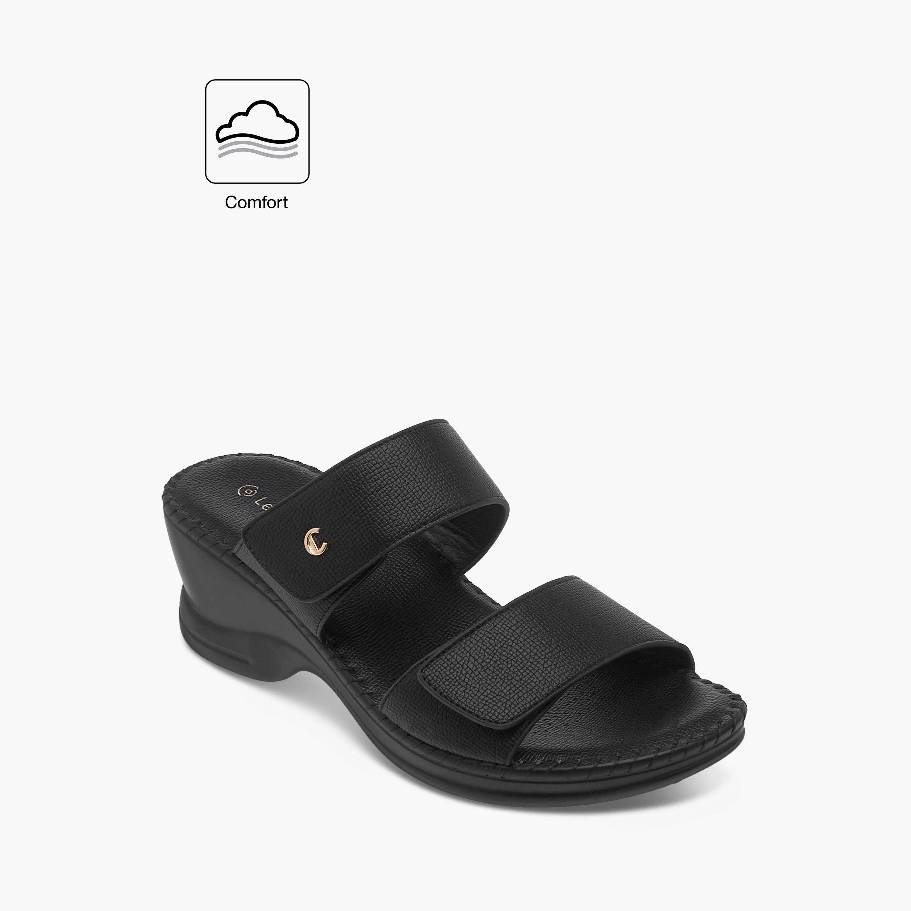 Le Confort Textured Slip-On Comfort Sandals with Wedge Heels-women-shoes-sandals-heeled-image-2