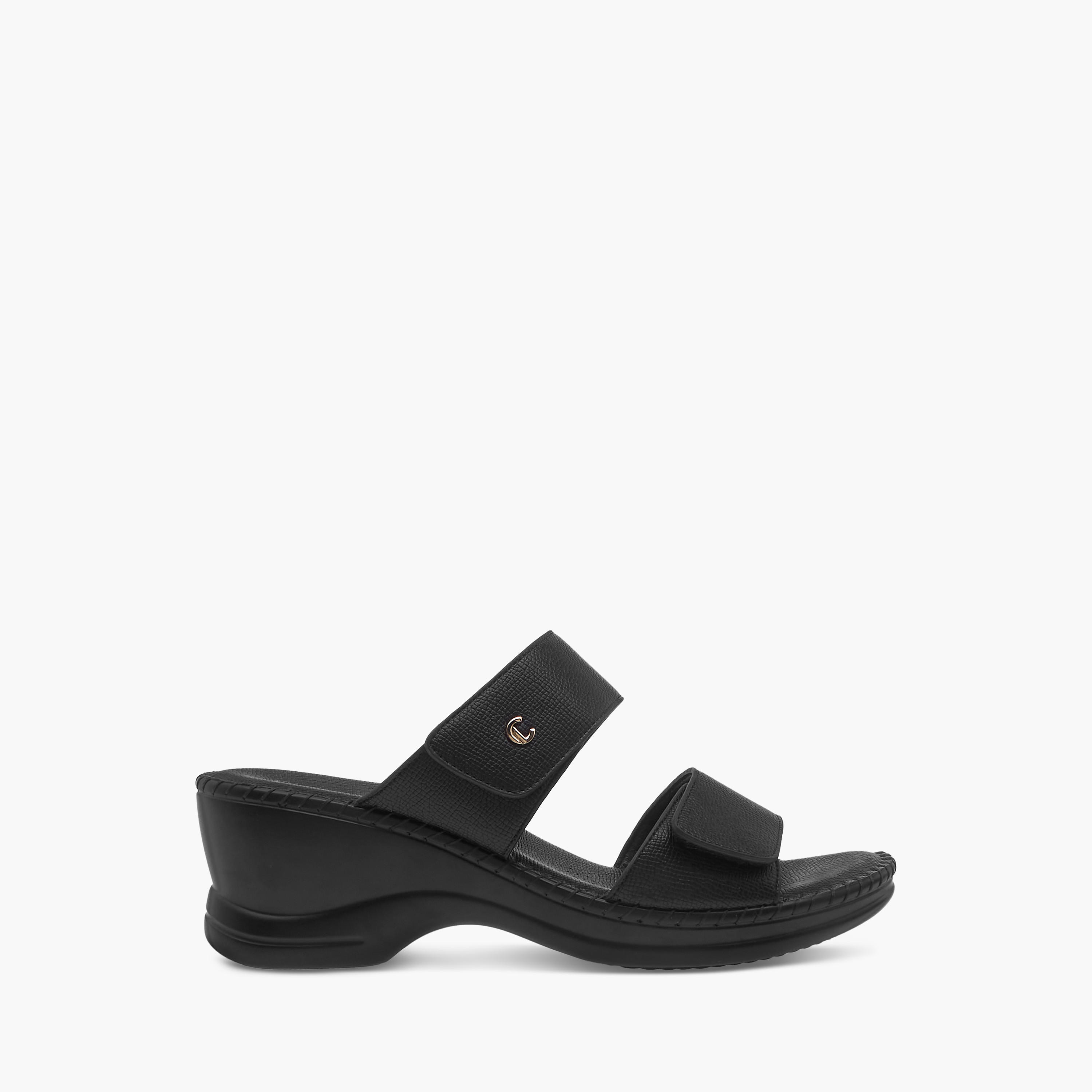 Le Confort Textured Slip-On Comfort Sandals with Wedge Heels-women-shoes-sandals-heeled-image-3