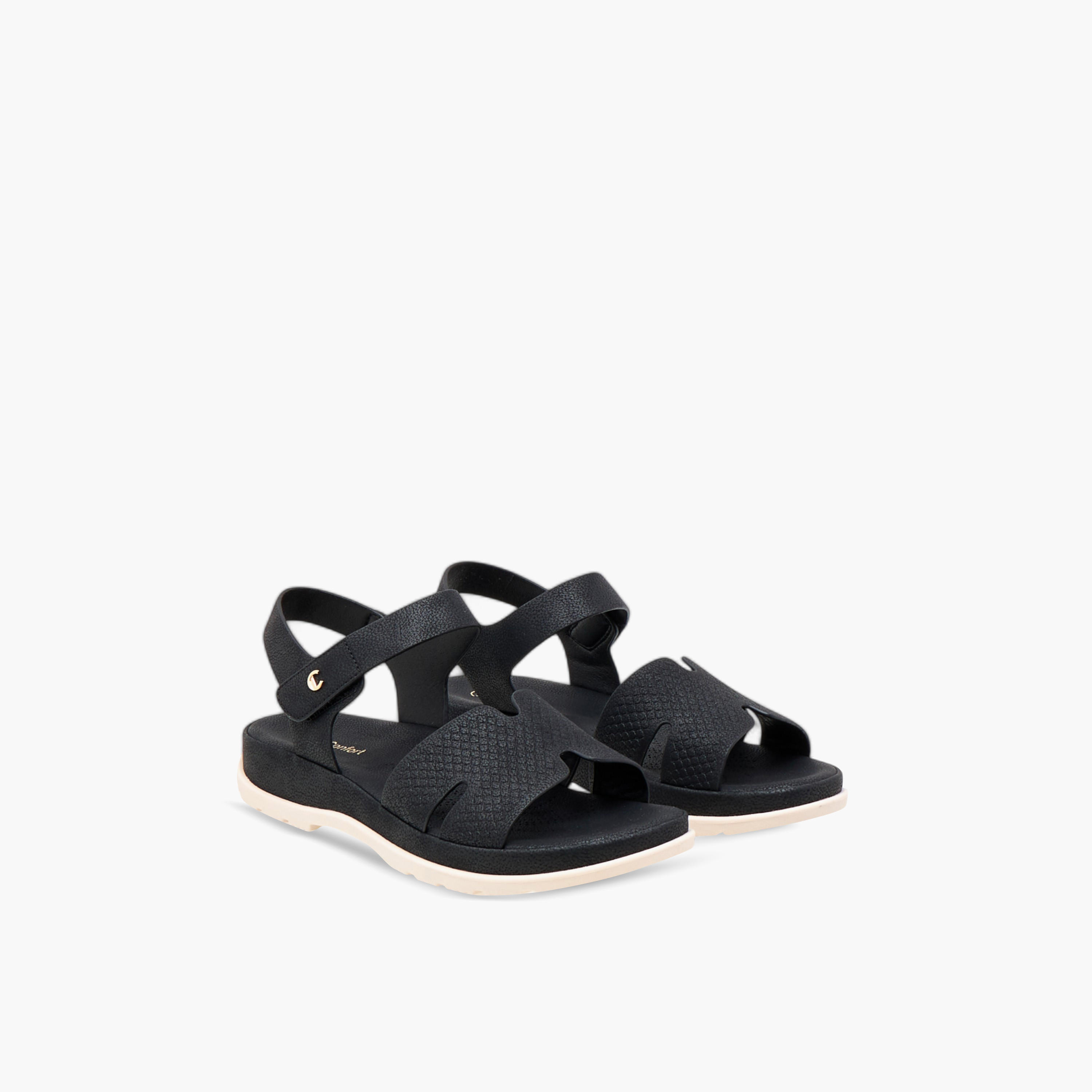 Le Confort Textured Comfort Sandals with Hook and Loop Closure-women-shoes-sandals-heeled-image-1
