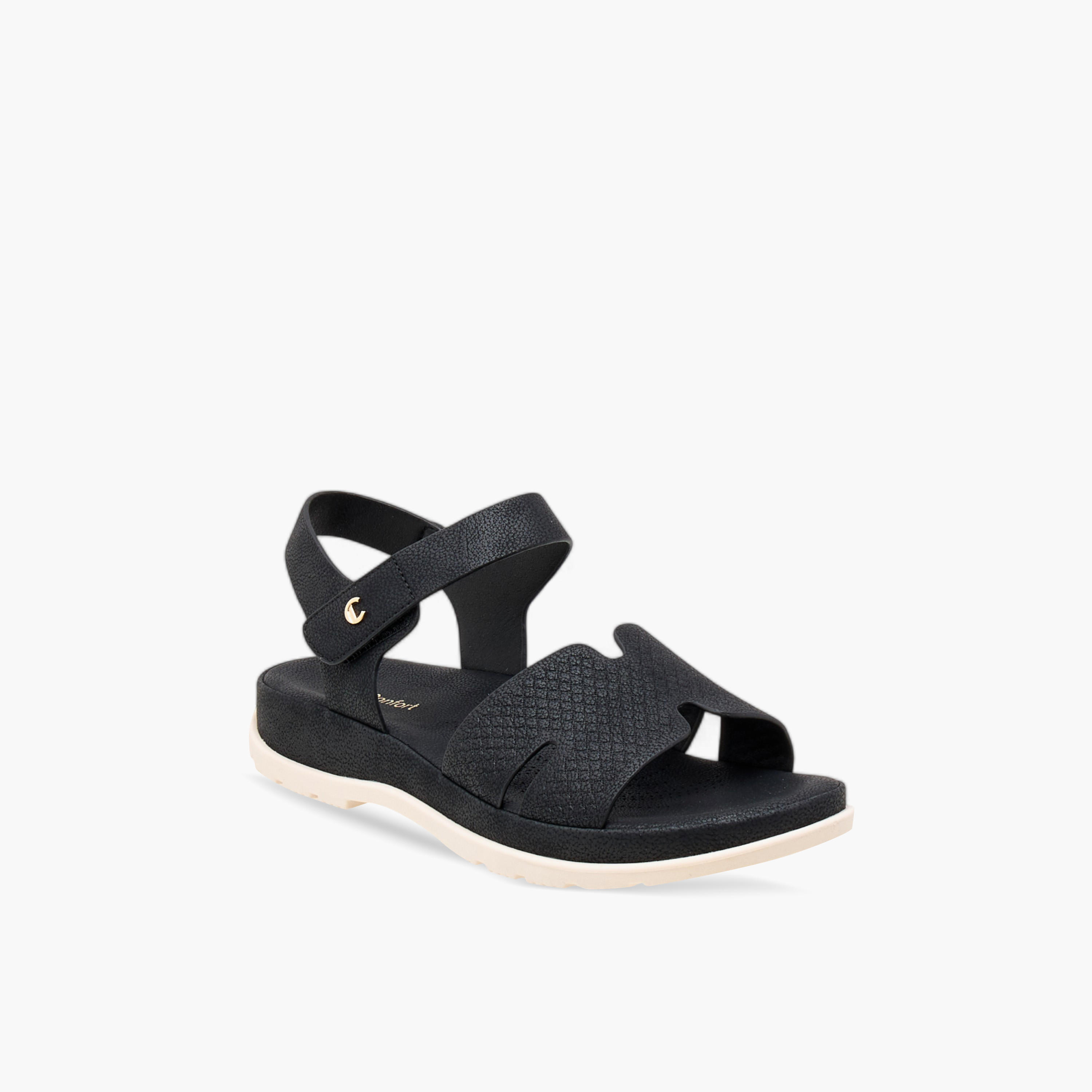 Le Confort Textured Comfort Sandals with Hook and Loop Closure-women-shoes-sandals-heeled-image-2