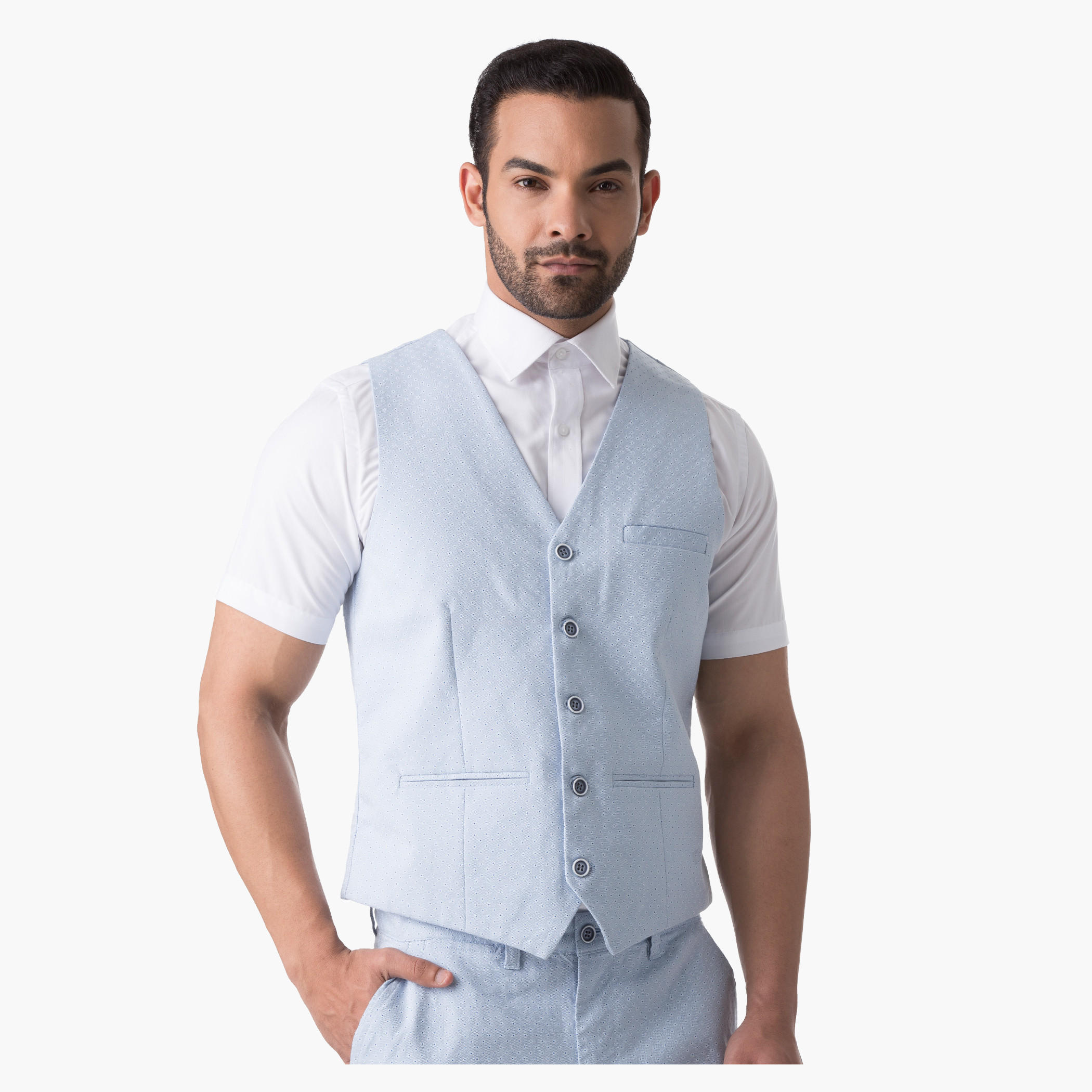 Cotton Dobby Waistcoat in Relaxed Fit-men-clothing-jacketsandblazers-coats-image-1