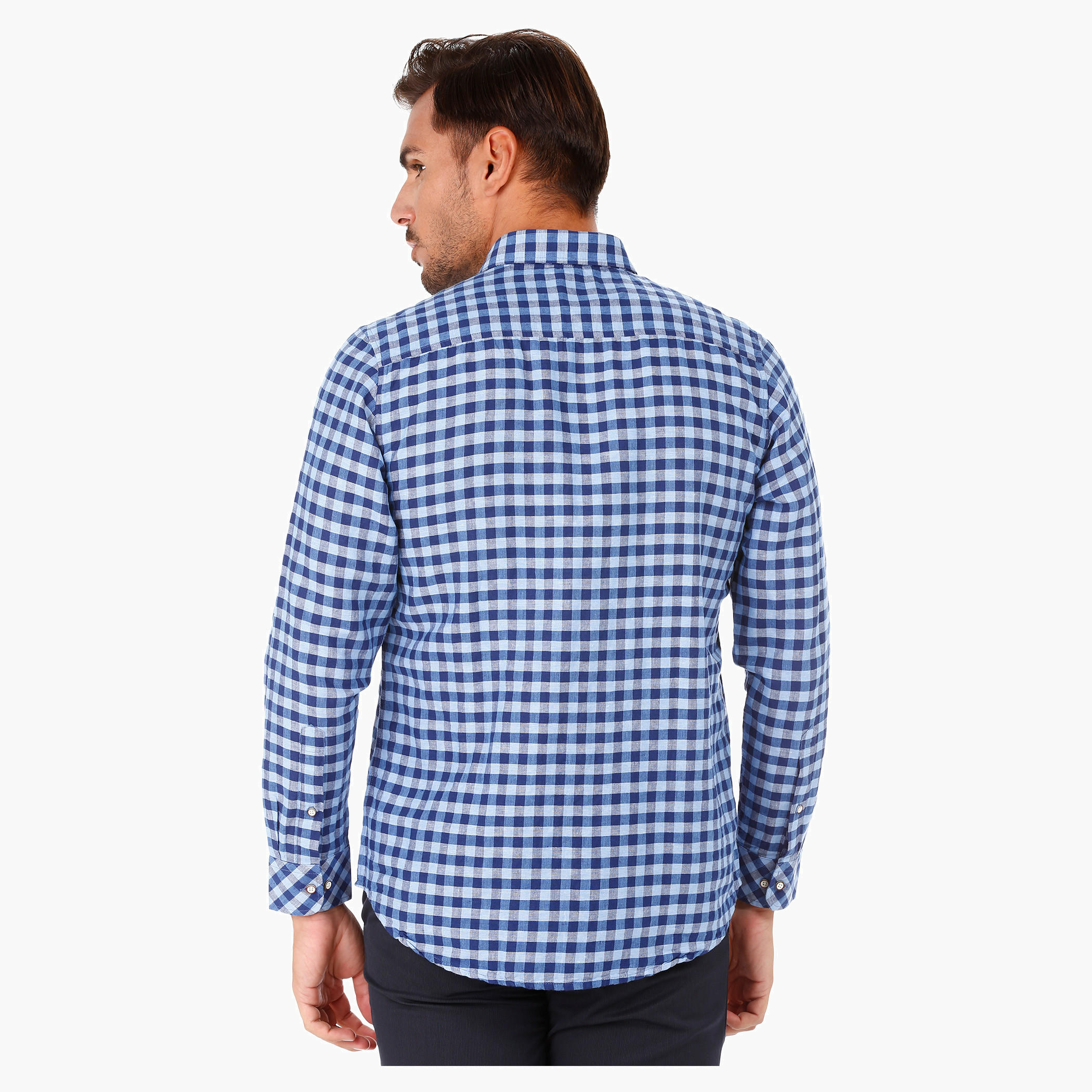 Checked Linen Shirt with Long Sleeves in Regular Fit-men-clothing-shirts-image-2