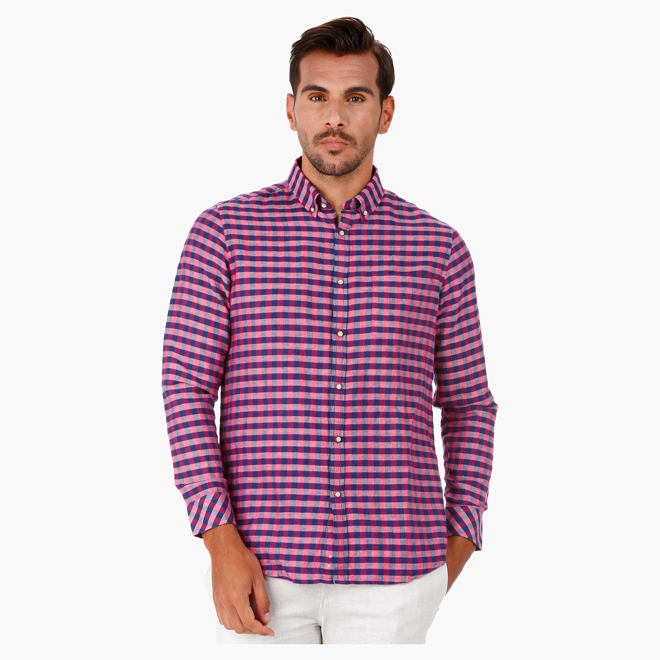 Checked Linen Shirt with Long Sleeves in Regular Fit-men-clothing-shirts-image-6