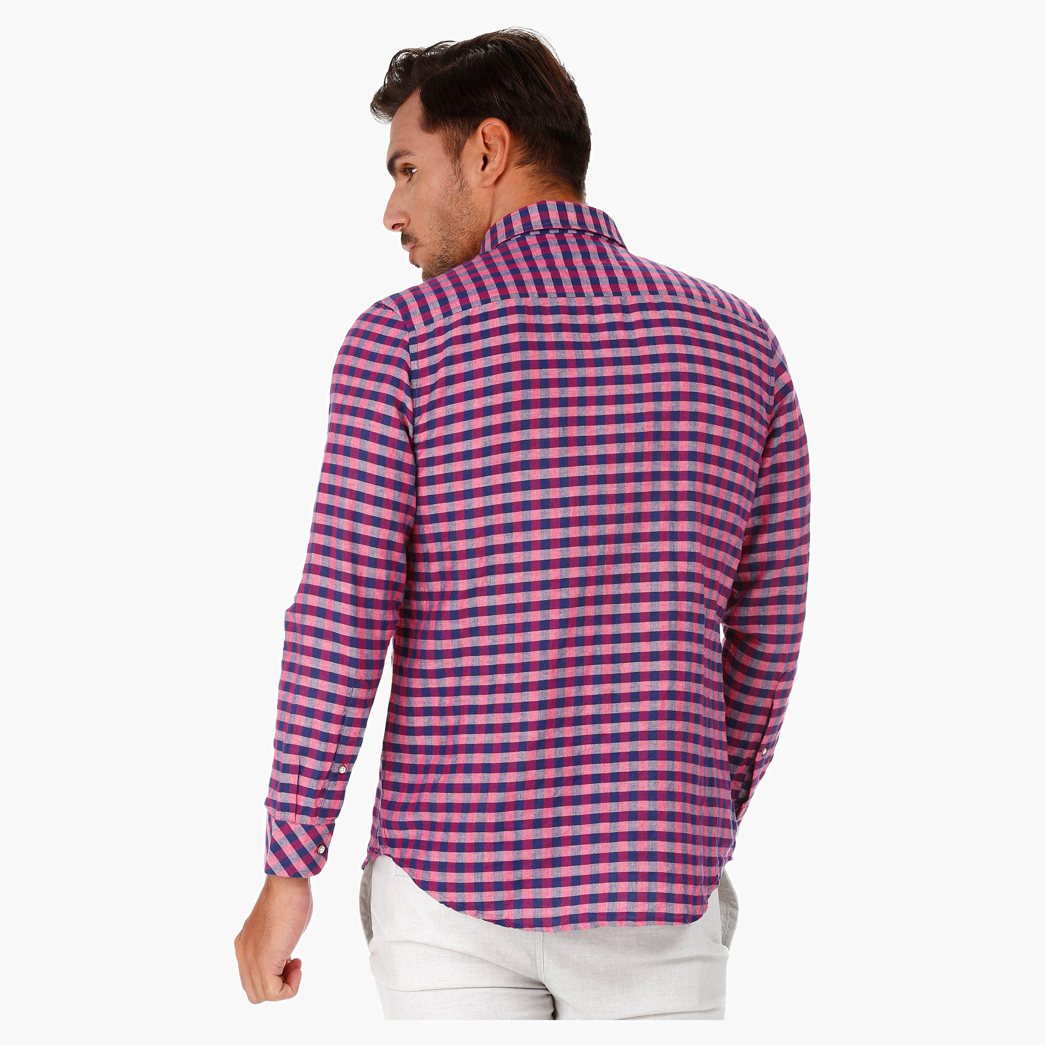 Checked Linen Shirt with Long Sleeves in Regular Fit-men-clothing-shirts-image-7