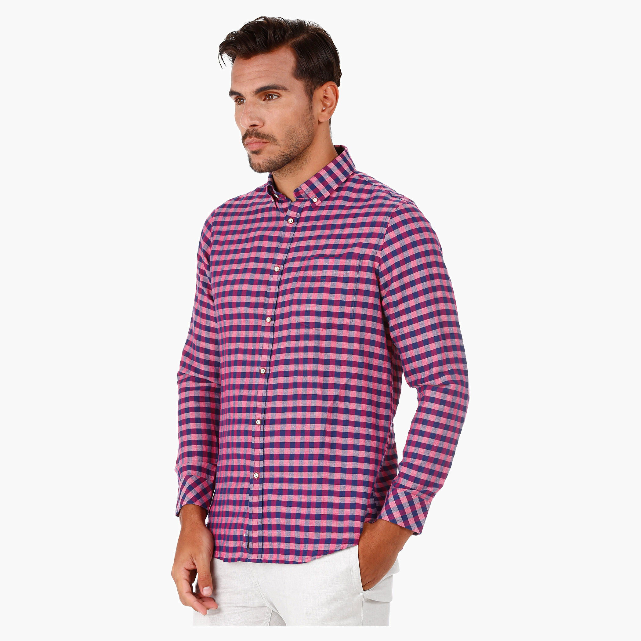 Checked Linen Shirt with Long Sleeves in Regular Fit-men-clothing-shirts-image-8