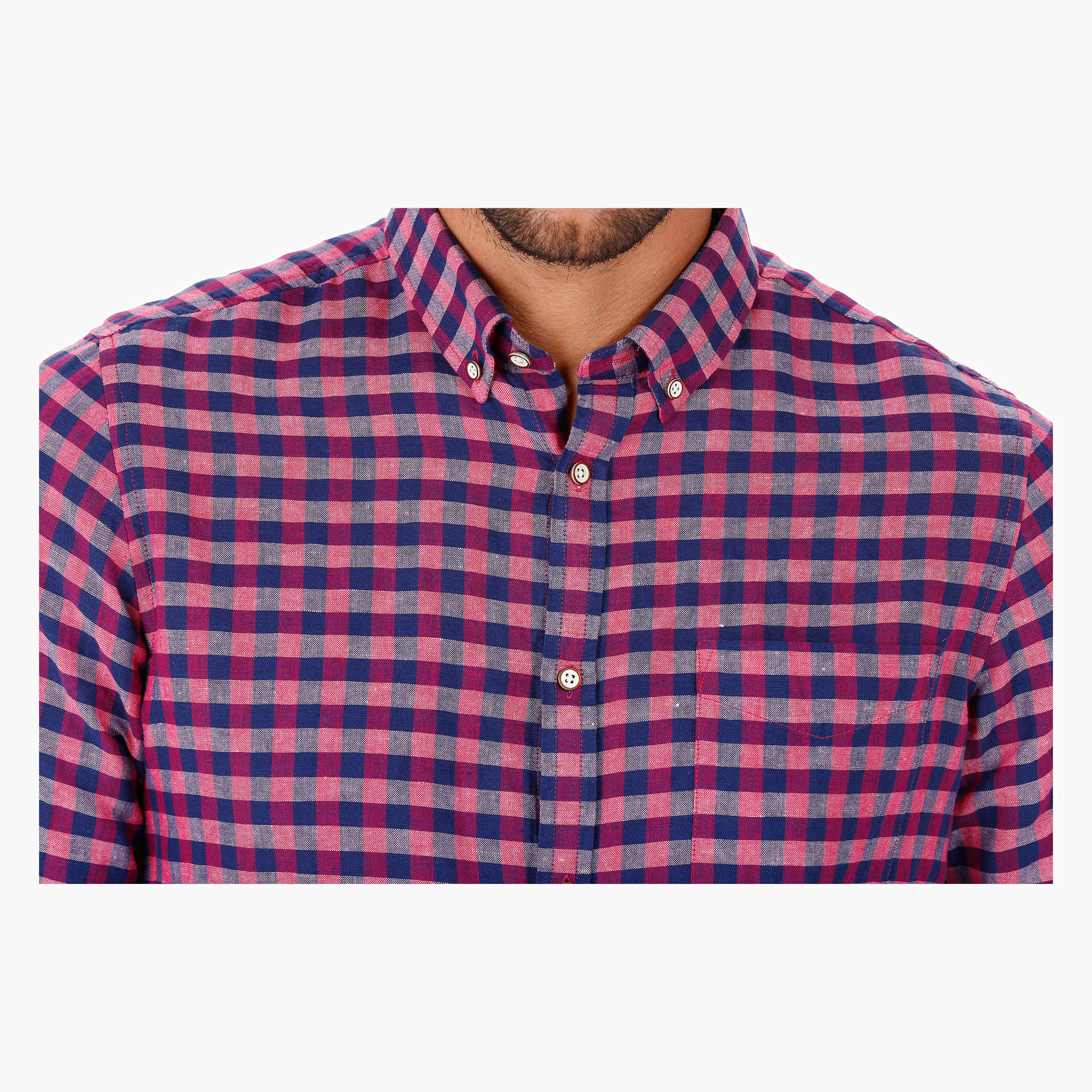 Checked Linen Shirt with Long Sleeves in Regular Fit-men-clothing-shirts-image-9