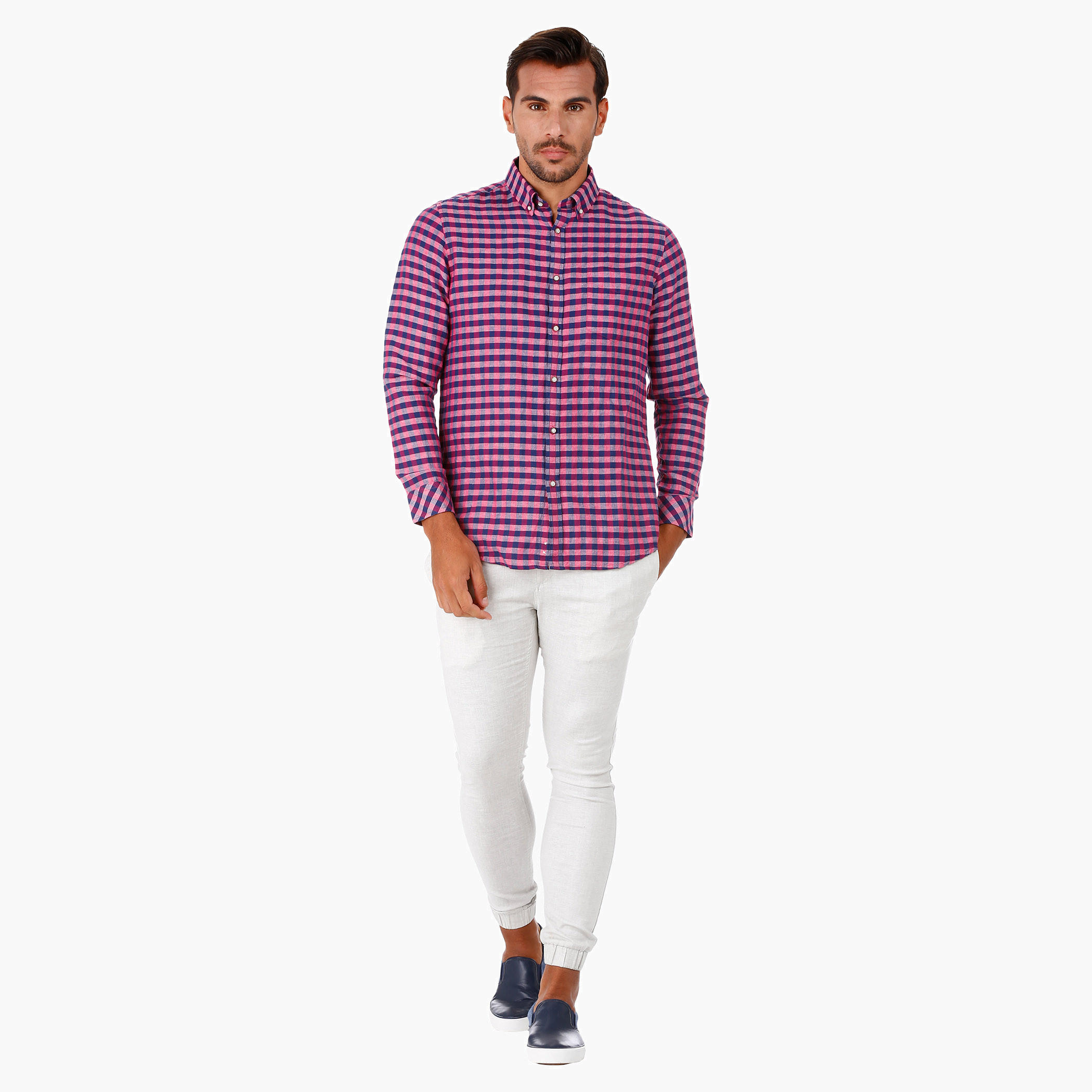 Checked Linen Shirt with Long Sleeves in Regular Fit-men-clothing-shirts-image-10