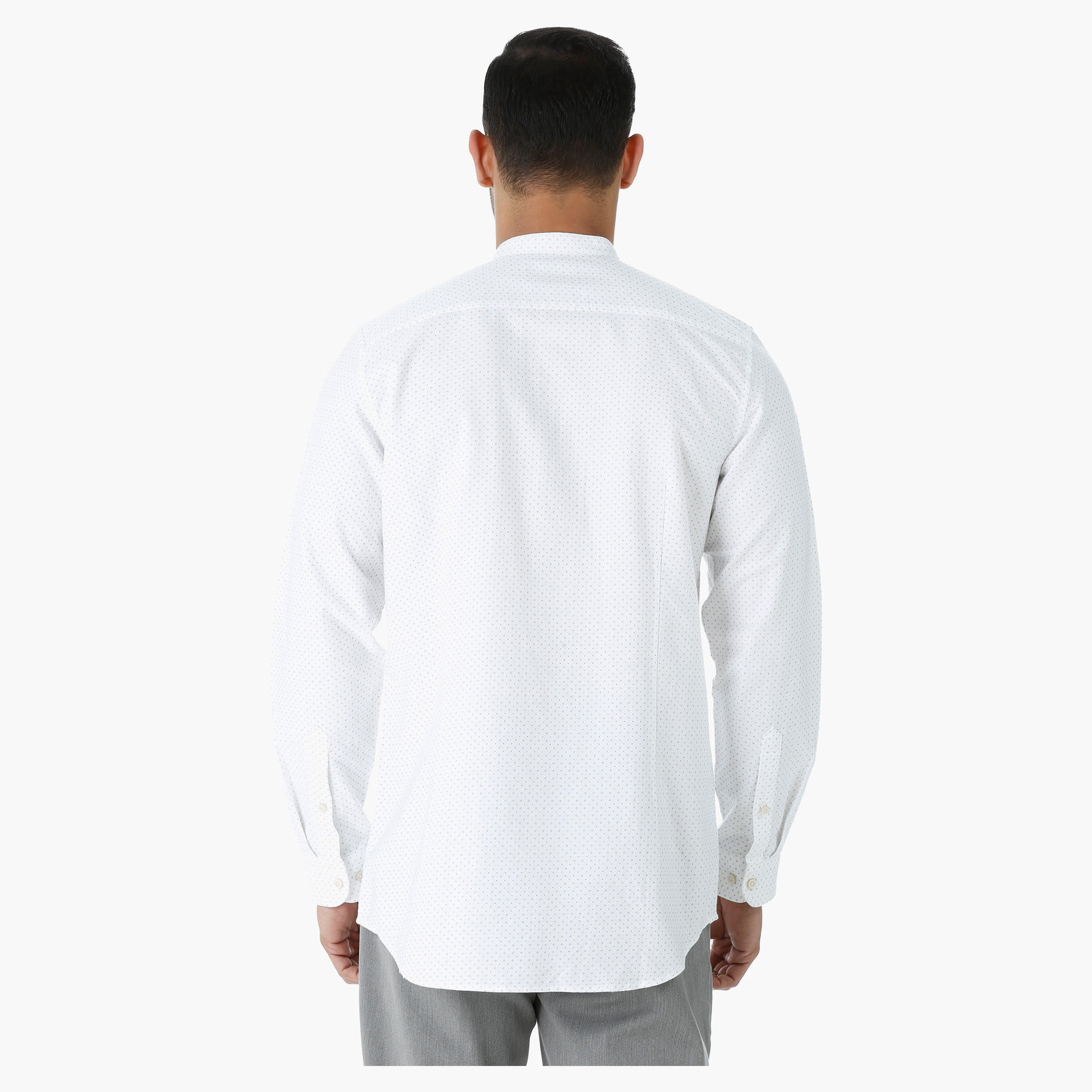 Printed Cotton Shirt with Mandarin Collar and Long Sleeves-men-clothing-shirts-image-2