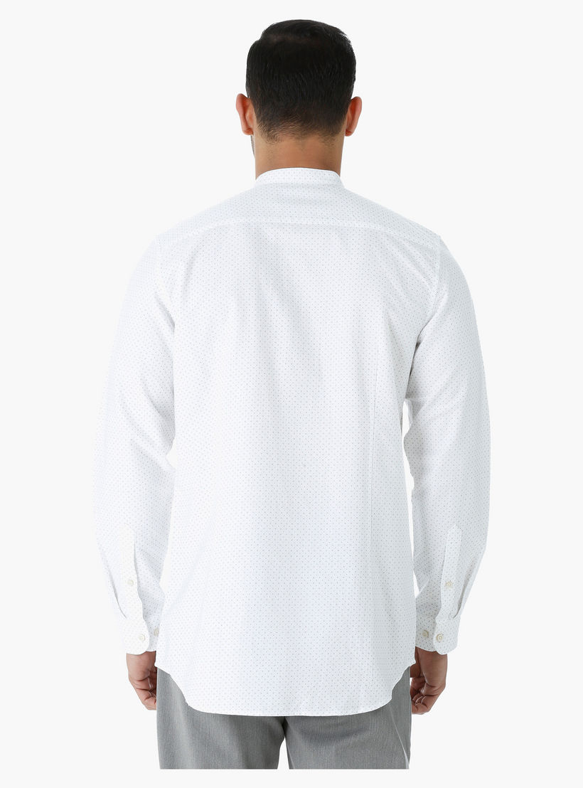 Printed Cotton Shirt with Mandarin Collar and Long Sleeves-men-clothing-shirts-image-2
