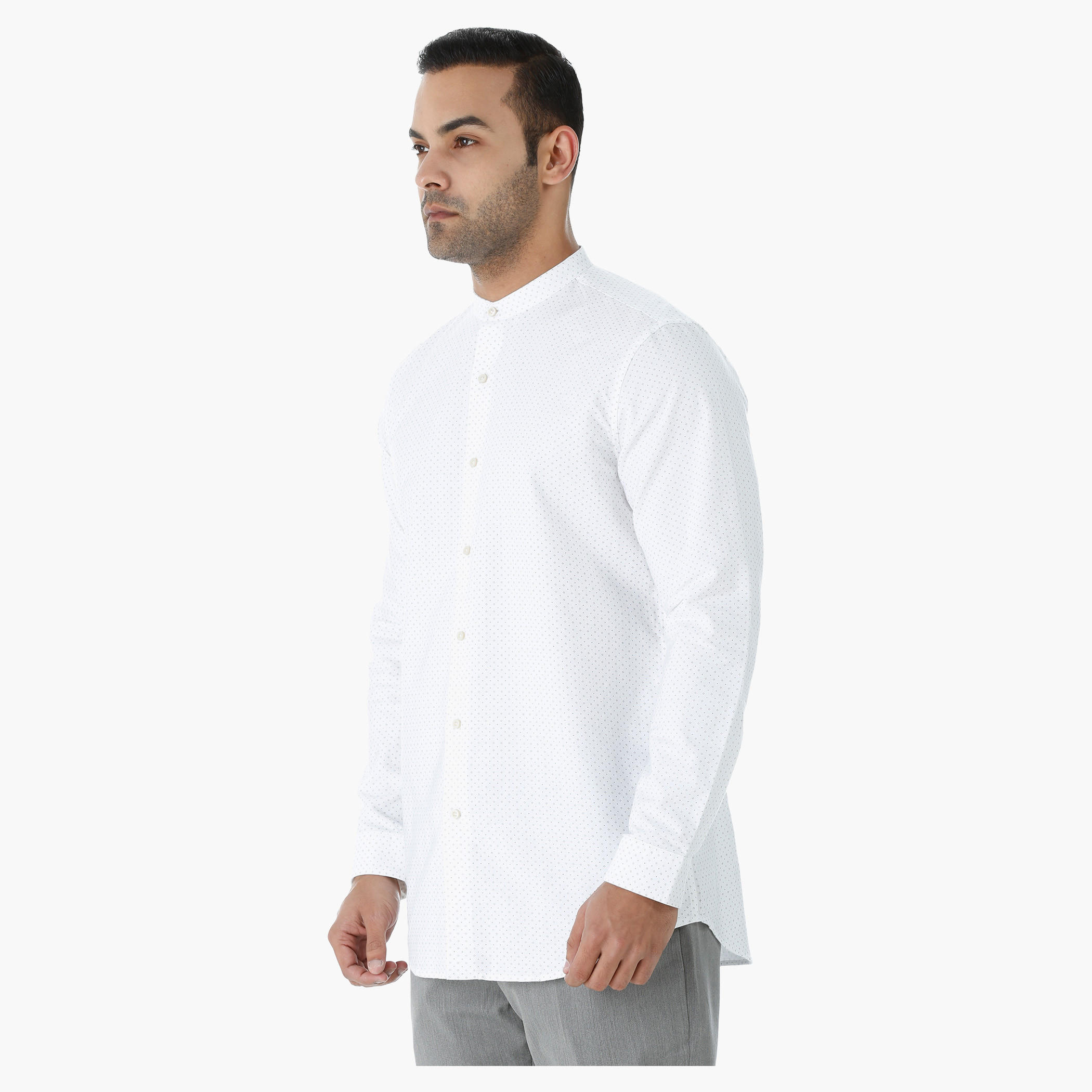 Printed Cotton Shirt with Mandarin Collar and Long Sleeves-men-clothing-shirts-image-3