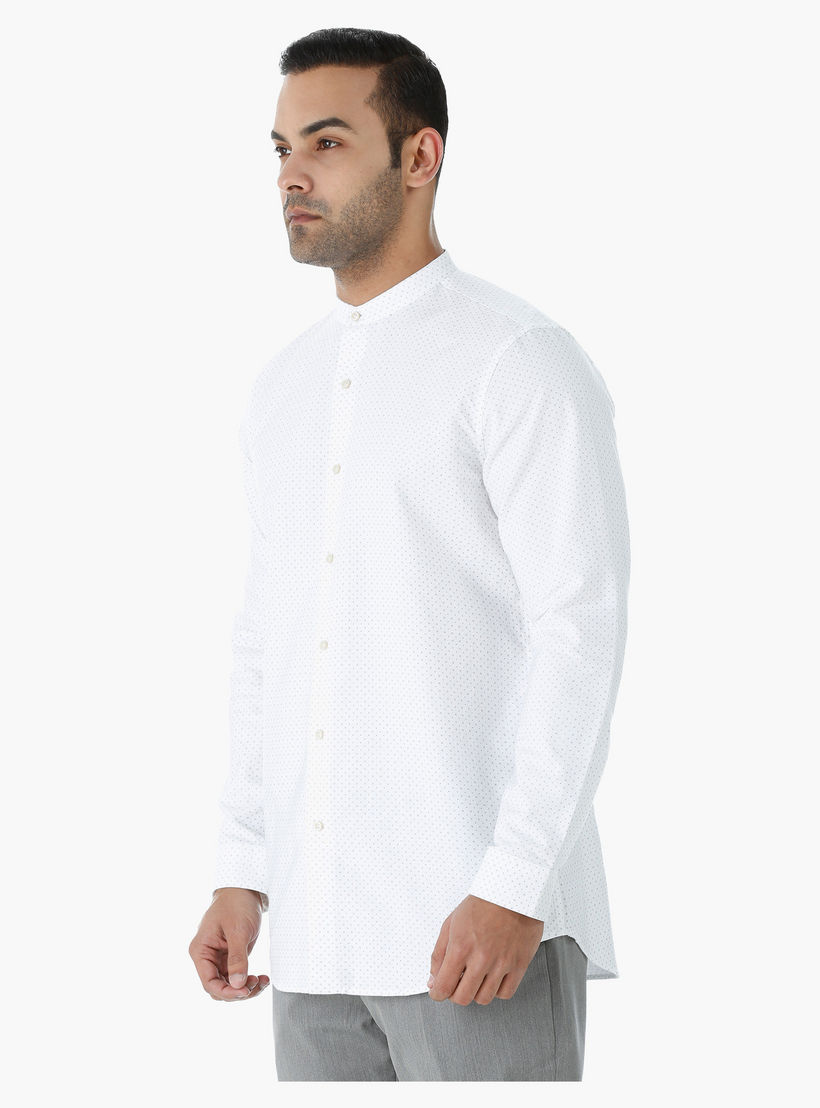 Printed Cotton Shirt with Mandarin Collar and Long Sleeves-men-clothing-shirts-image-3
