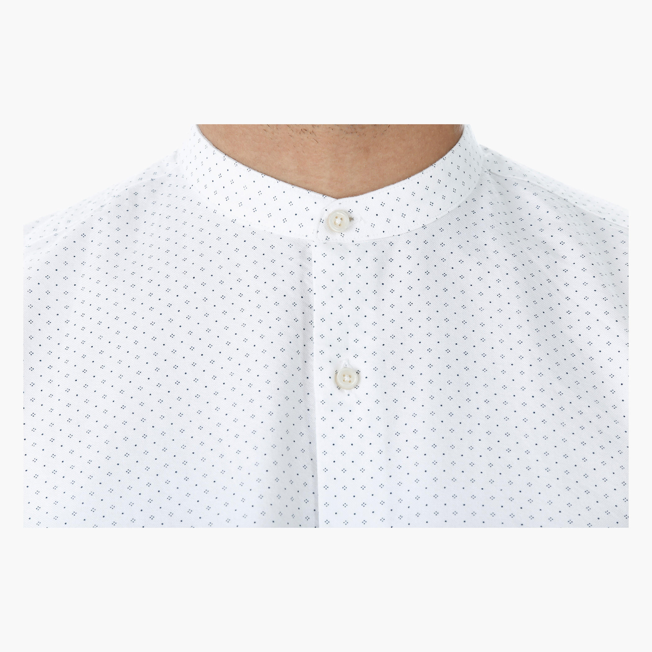 Printed Cotton Shirt with Mandarin Collar and Long Sleeves-men-clothing-shirts-image-4