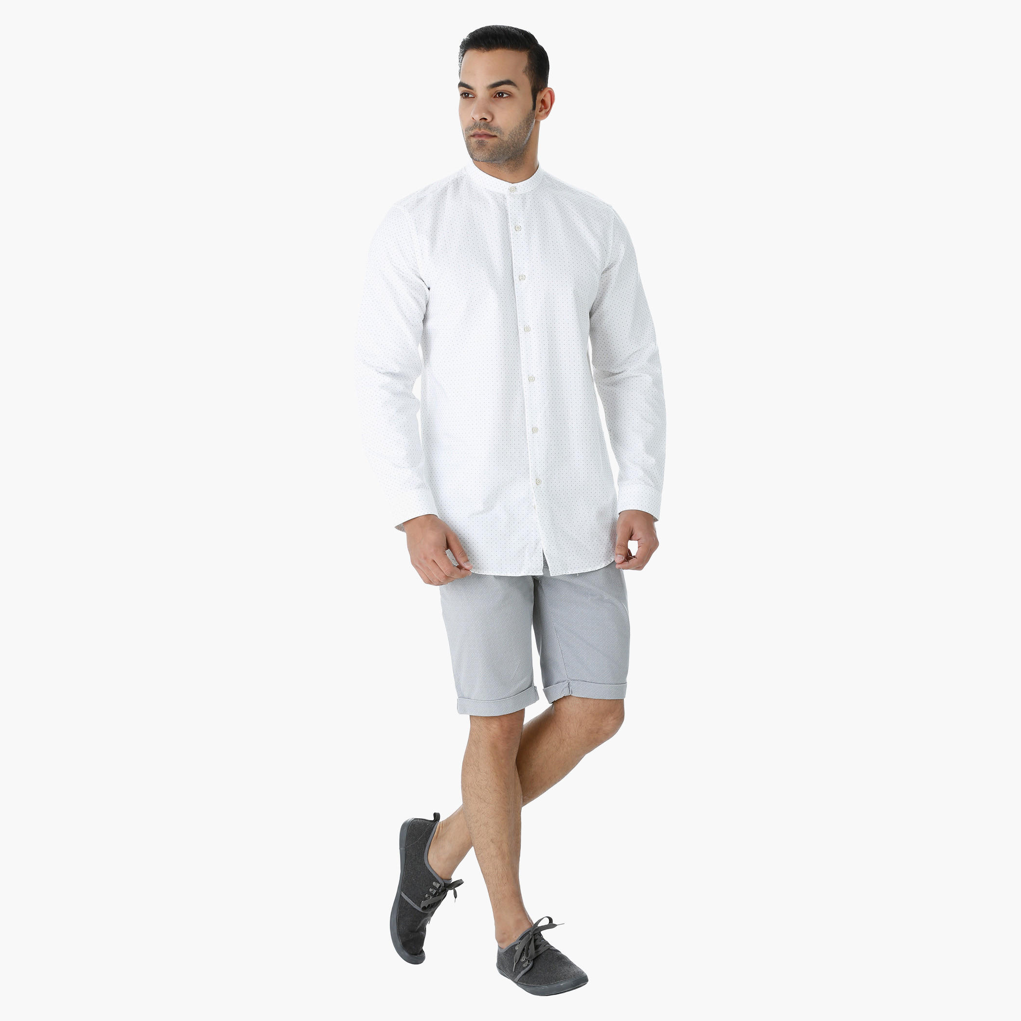 Printed Cotton Shirt with Mandarin Collar and Long Sleeves-men-clothing-shirts-image-5