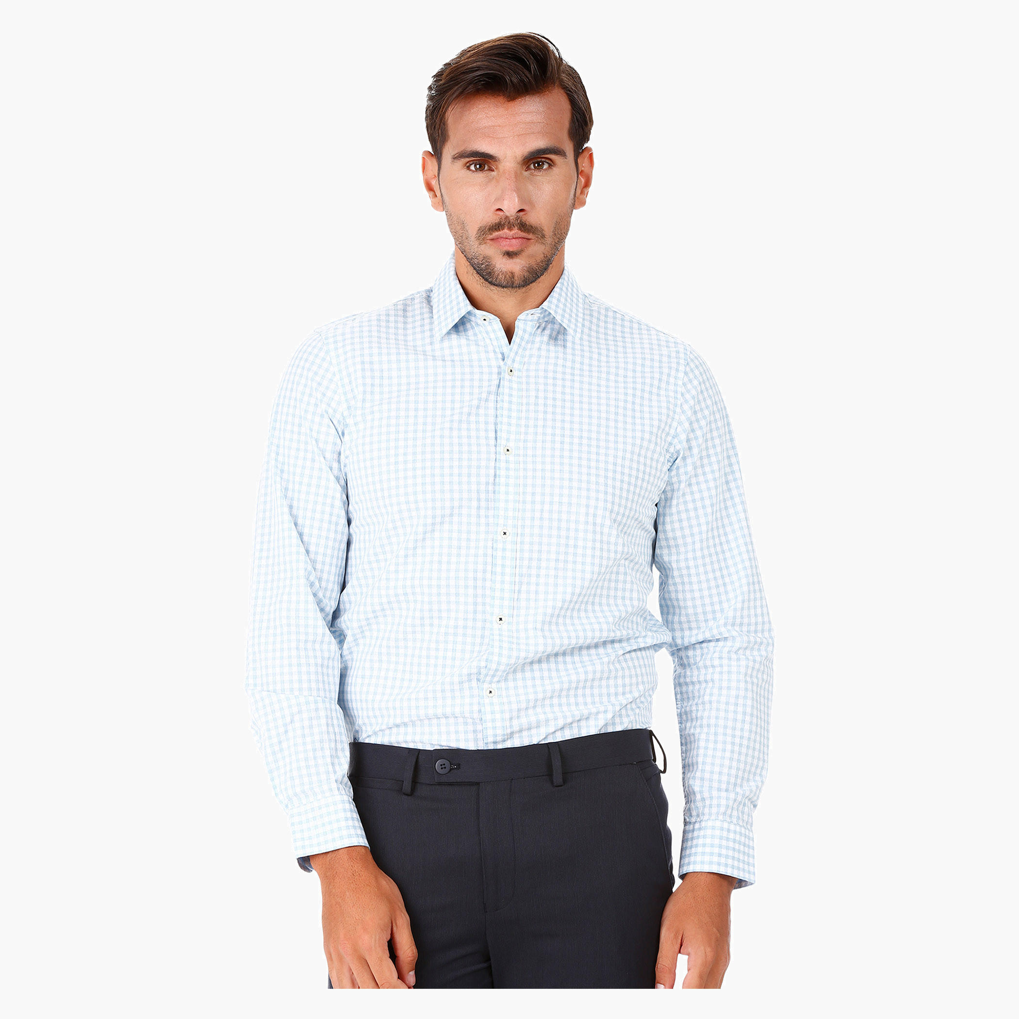 Checked Cotton Shirt with Long Sleeves in Regular Fit-men-clothing-shirts-image-1