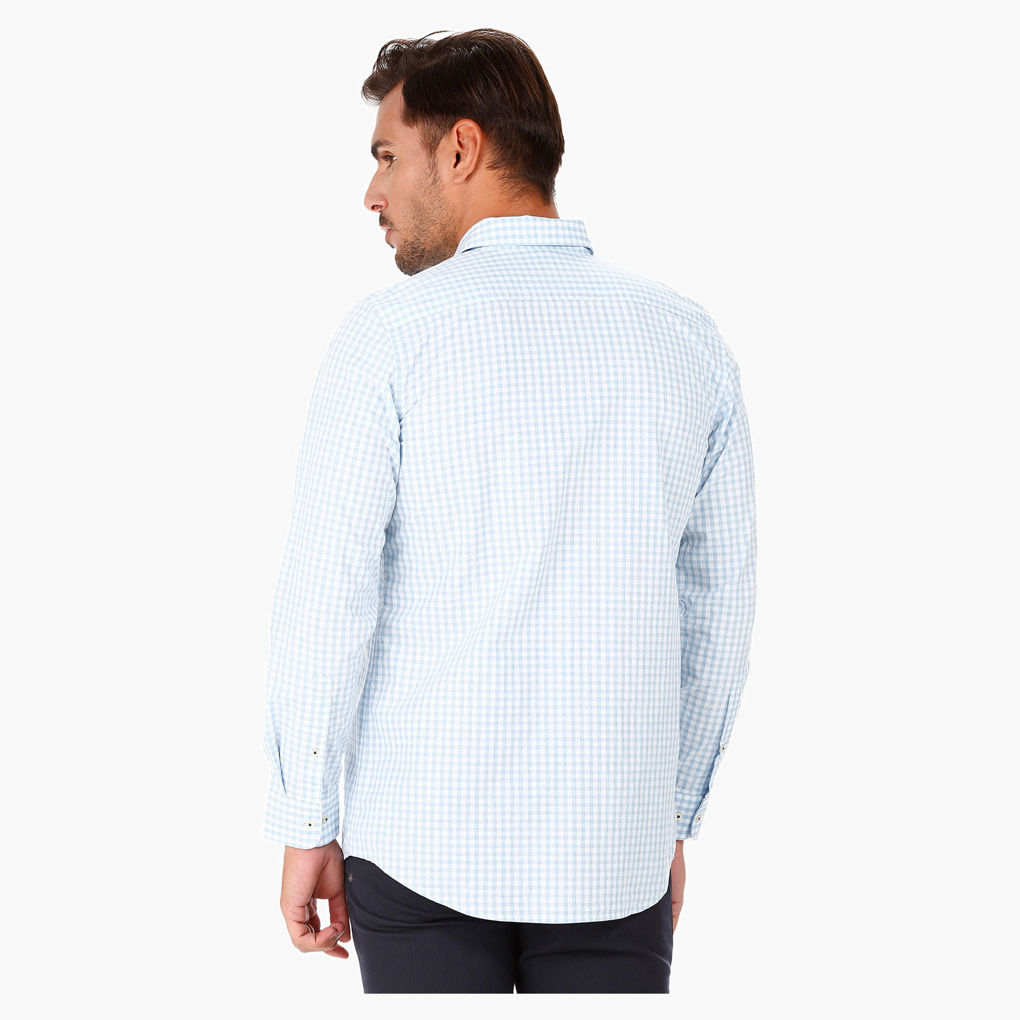Checked Cotton Shirt with Long Sleeves in Regular Fit-men-clothing-shirts-image-2