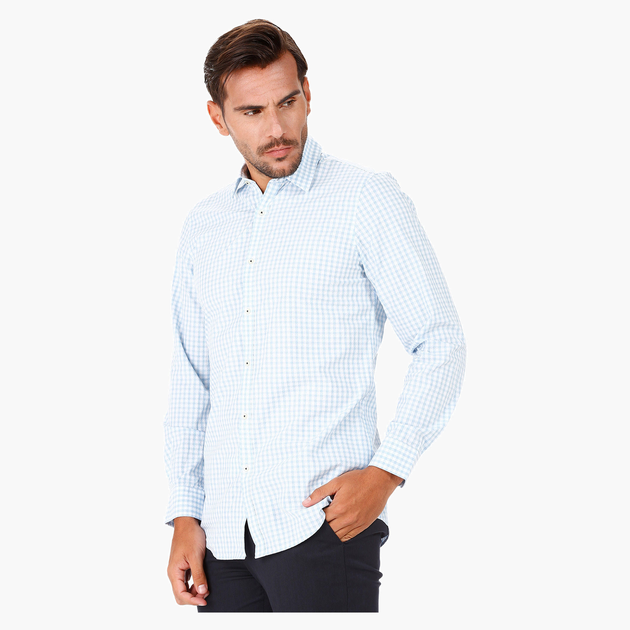 Checked Cotton Shirt with Long Sleeves in Regular Fit-men-clothing-shirts-image-3