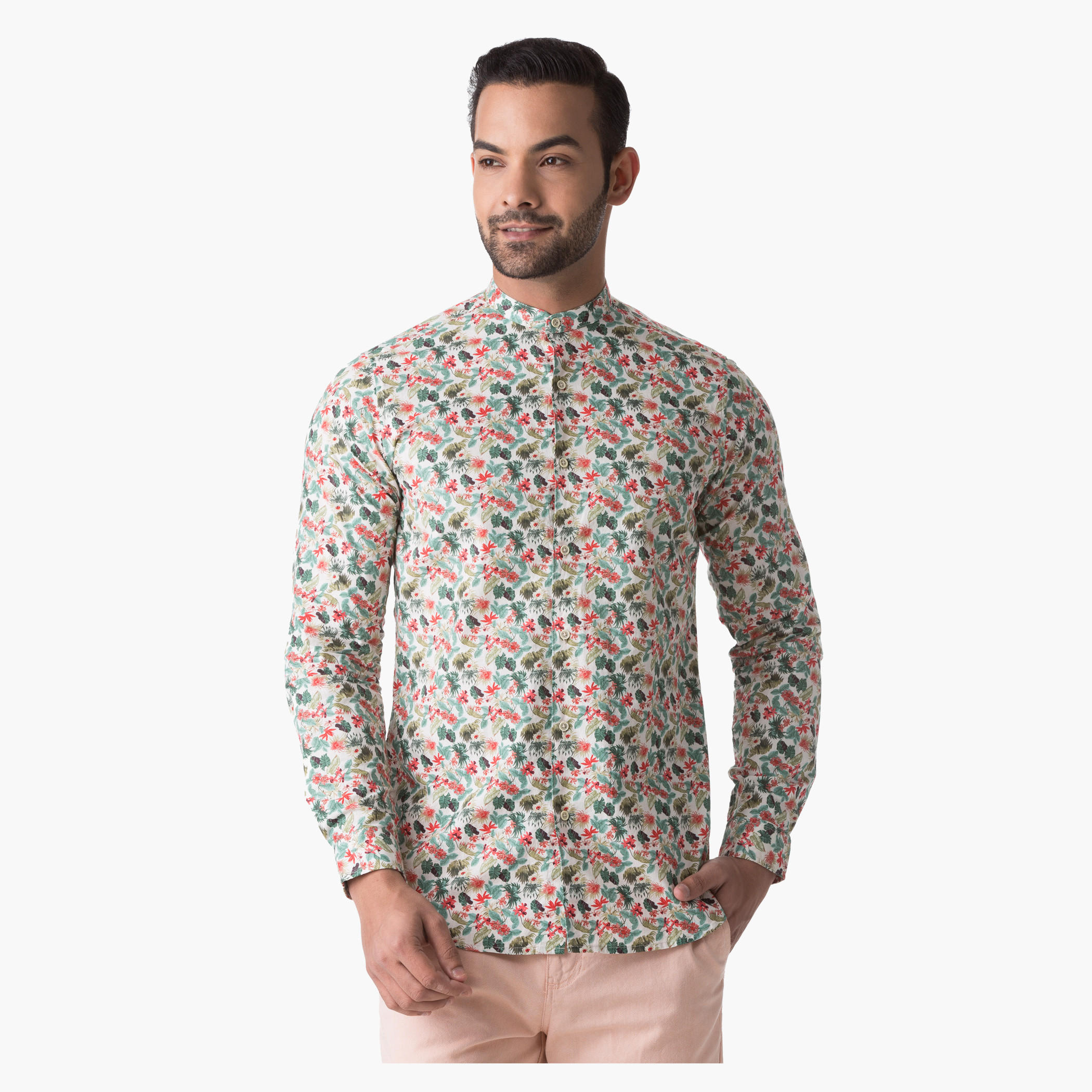 Cotton Shirt with Floral Print in Slim Fit-men-clothing-shirts-image-1