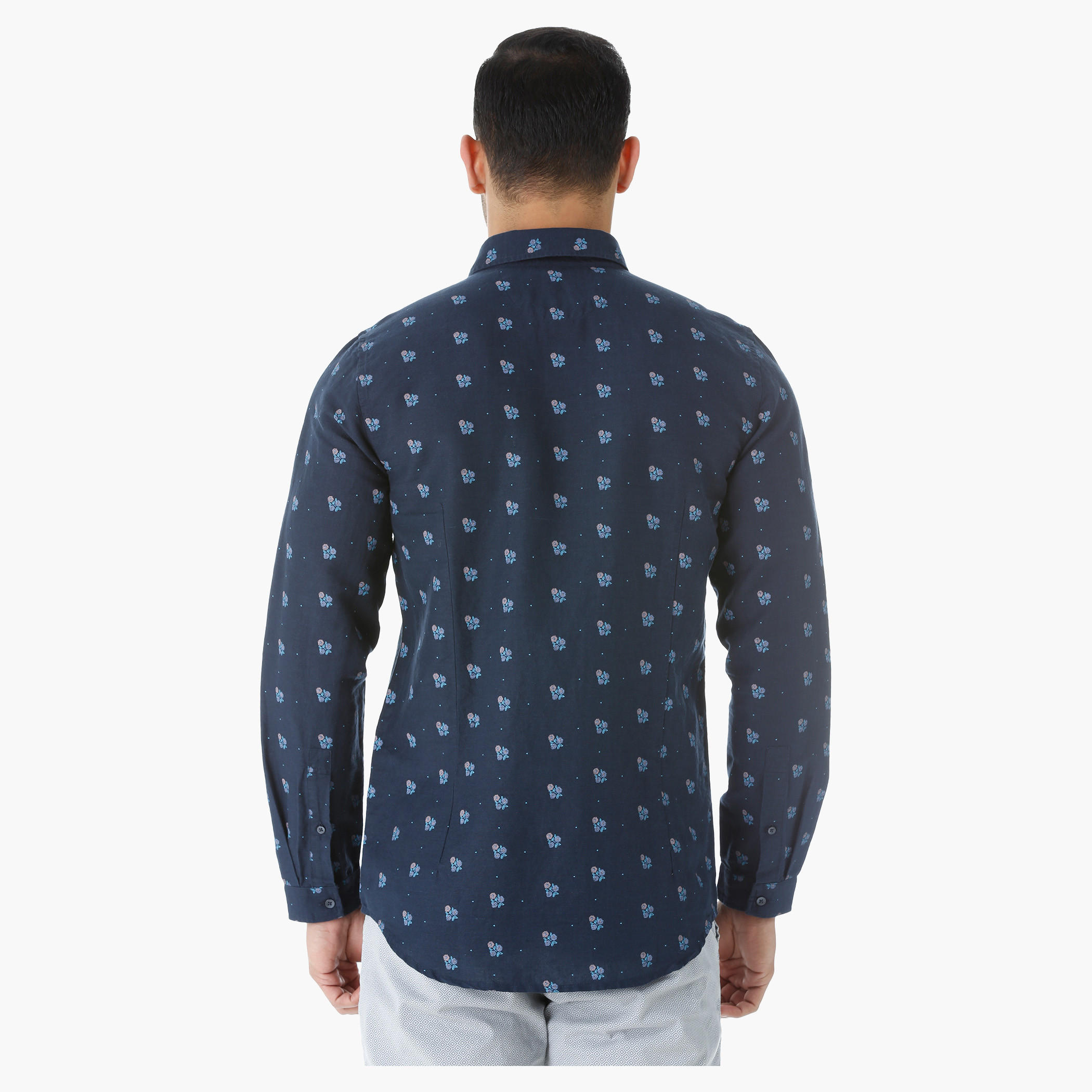 Printed Linen Shirt with Long Sleeves in Slim Fit-men-clothing-shirts-image-2