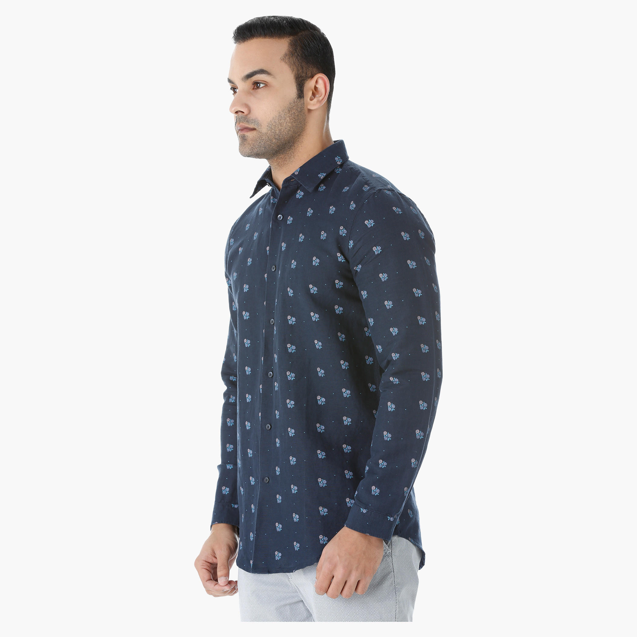Printed Linen Shirt with Long Sleeves in Slim Fit-men-clothing-shirts-image-3