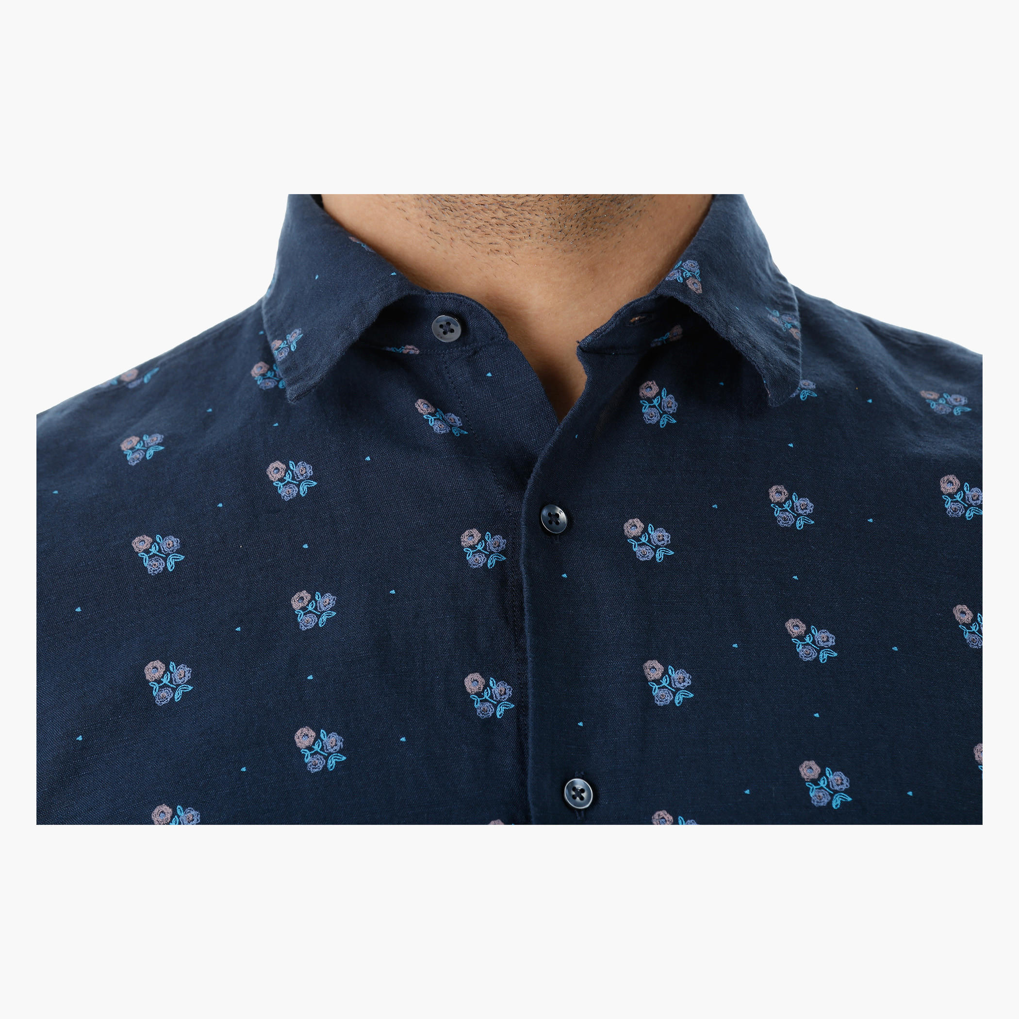Printed Linen Shirt with Long Sleeves in Slim Fit-men-clothing-shirts-image-4