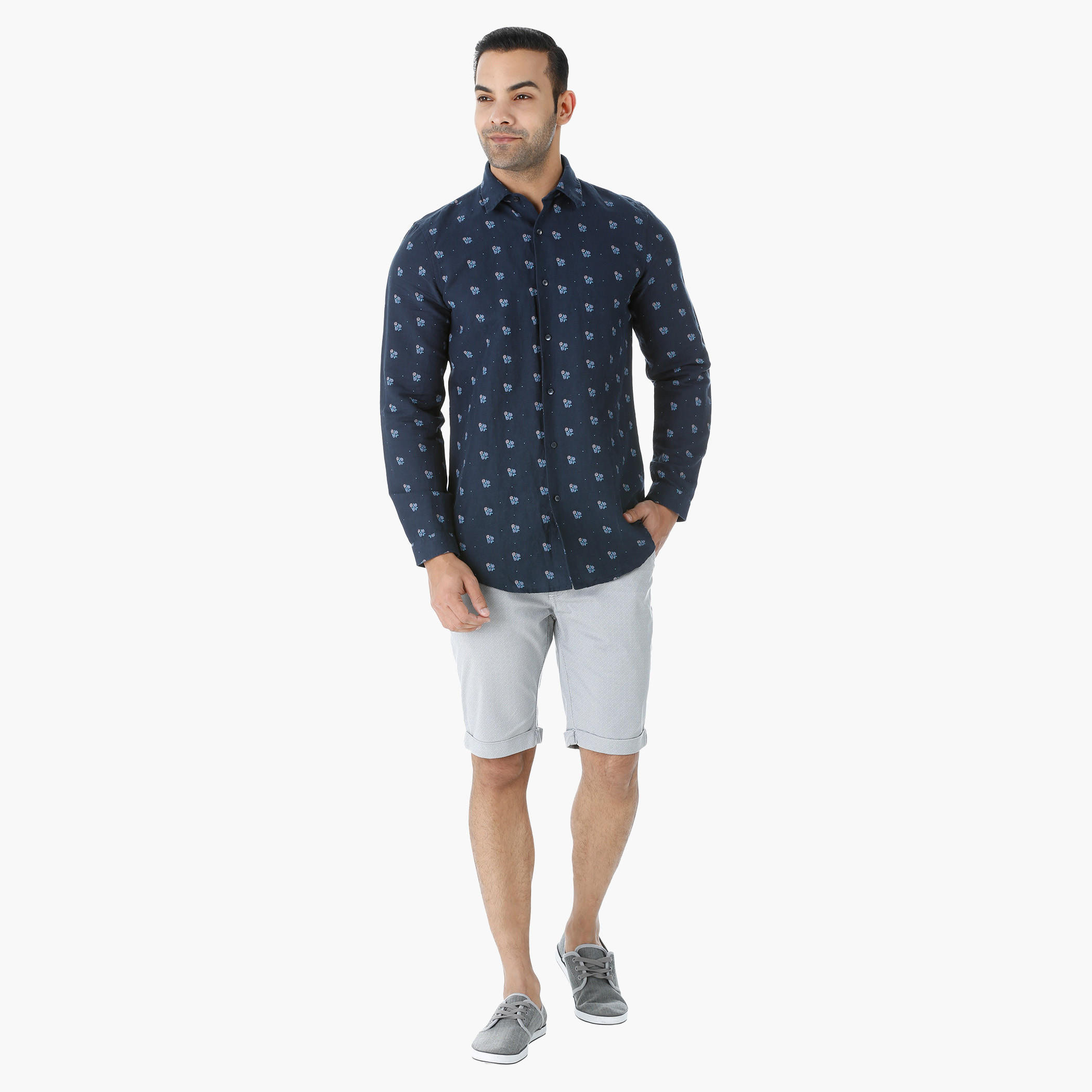 Printed Linen Shirt with Long Sleeves in Slim Fit-men-clothing-shirts-image-5