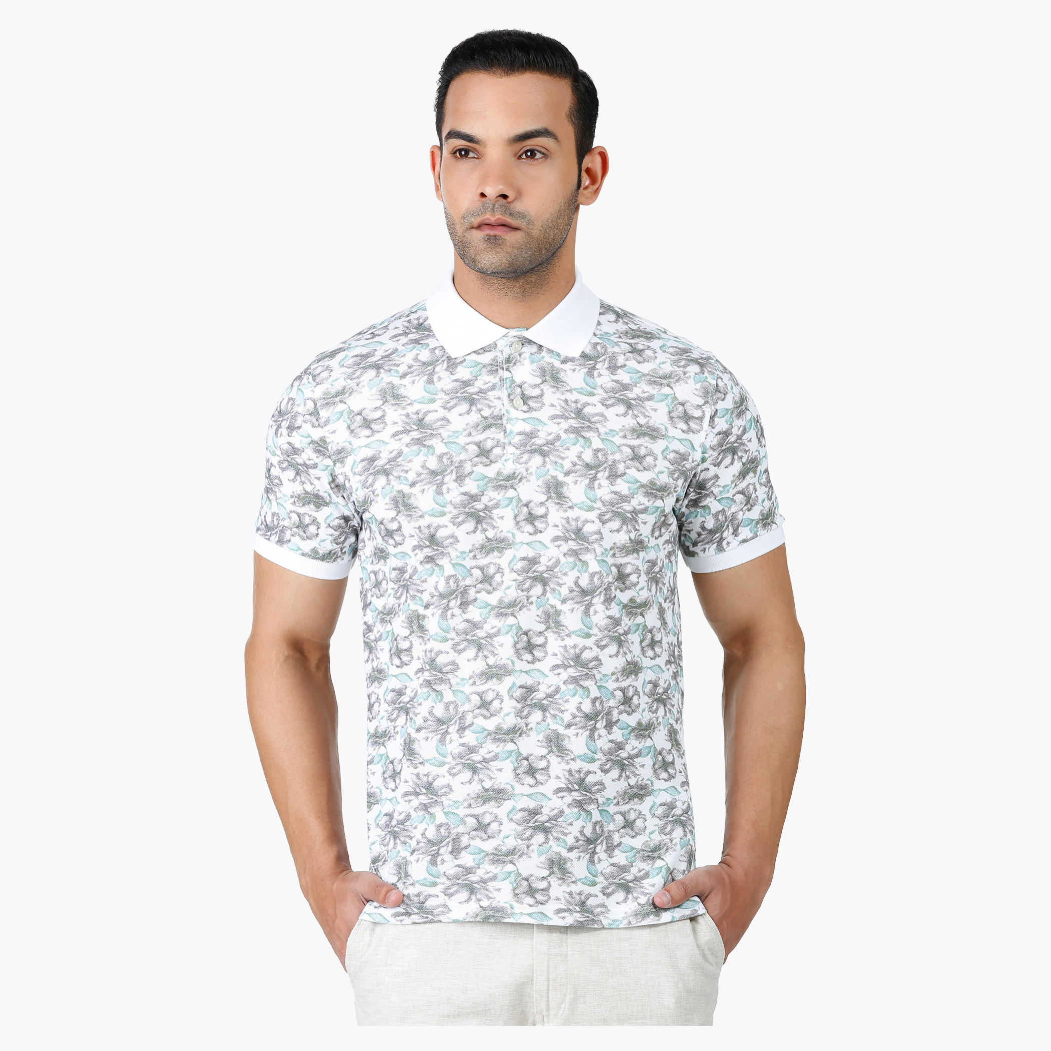Floral Print T-Shirt with Polo Neck and Short sleeves in Regular Fit-men-clothing-tshirtsandpolos-polos-image-1