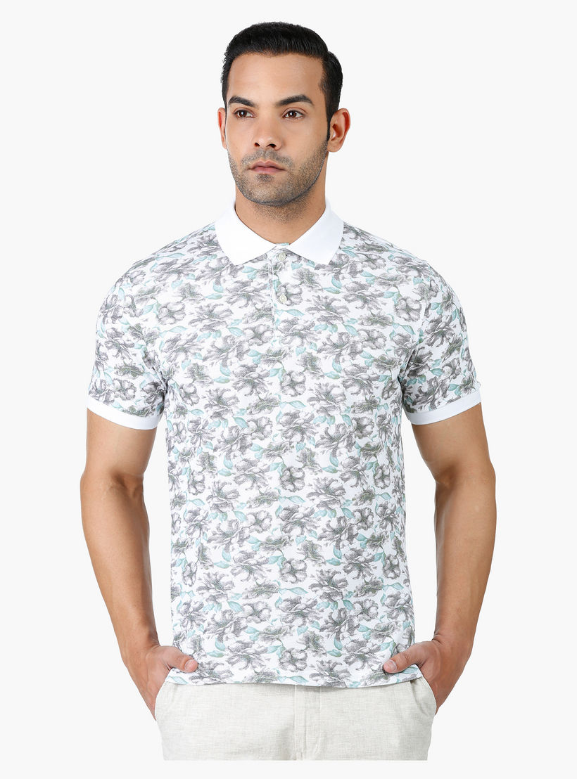 Floral Print T-Shirt with Polo Neck and Short sleeves in Regular Fit-men-clothing-tshirtsandpolos-polos-image-1