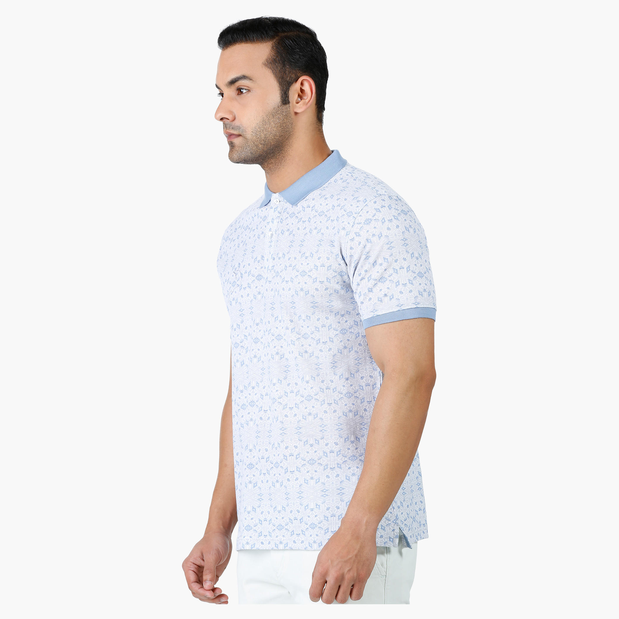 Geometric Print Cotton T-Shirt with Polo Neck and Short Sleeves in Regular Fit-men-clothing-tshirtsandpolos-polos-image-3