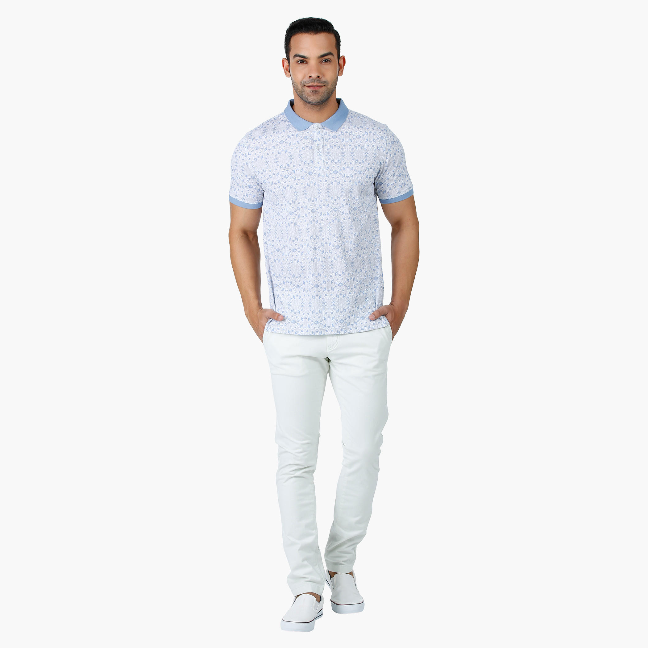 Geometric Print Cotton T-Shirt with Polo Neck and Short Sleeves in Regular Fit-men-clothing-tshirtsandpolos-polos-image-5