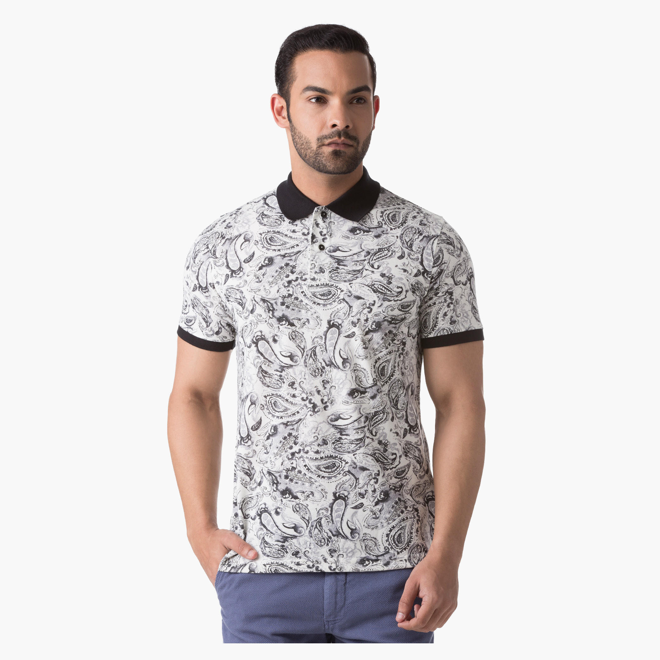 Paisley Print Polo Neck T-Shirt with Short Sleeves in Slim Fit-men-clothing-tshirtsandpolos-polos-image-1