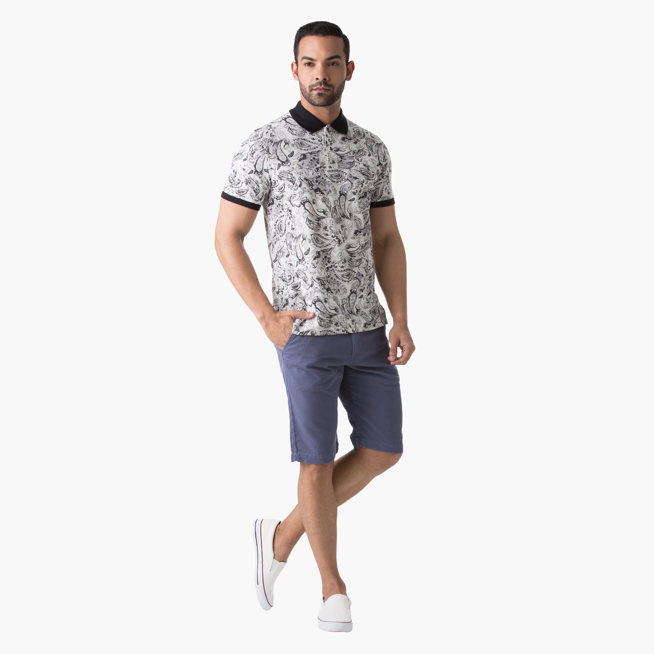 Paisley Print Polo Neck T-Shirt with Short Sleeves in Slim Fit-men-clothing-tshirtsandpolos-polos-image-5