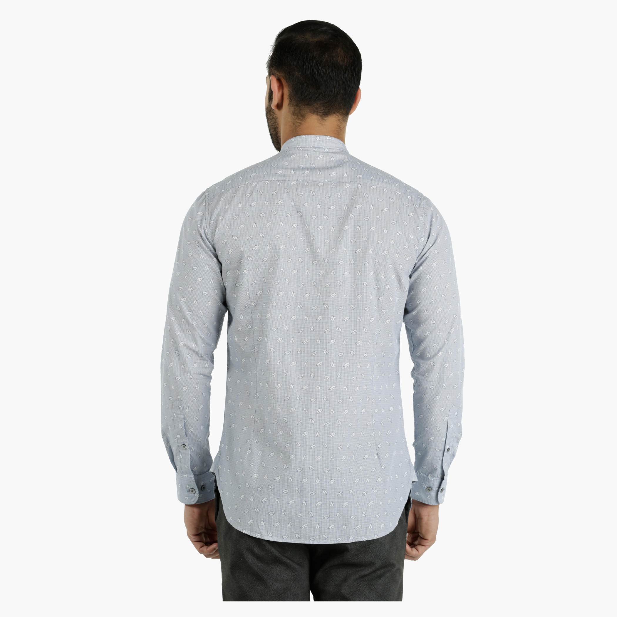 Printed Cotton Shirt with Mandarin Neck in Slim Fit-men-clothing-shirts-image-2