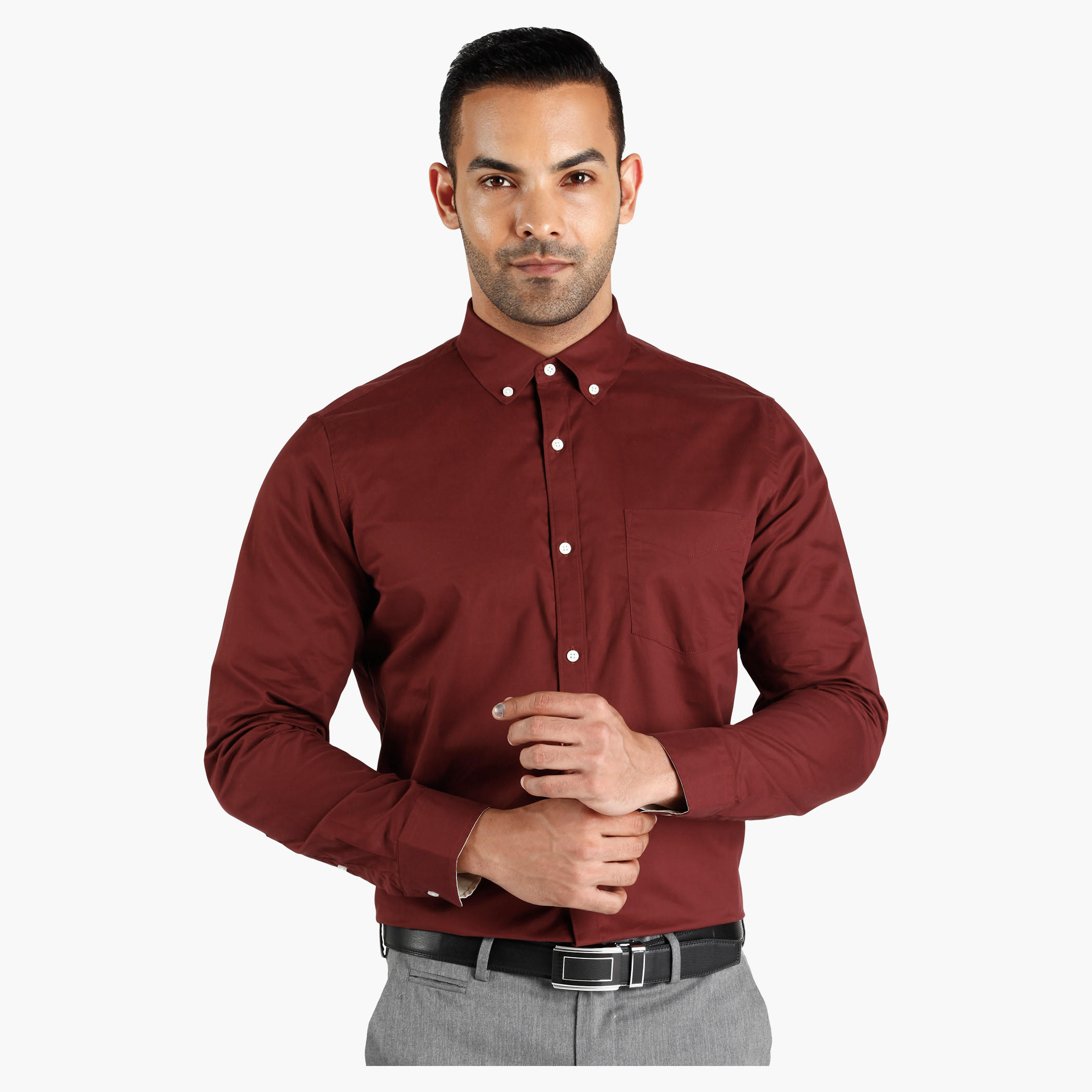 Button Down Collar Cotton Shirt in Regular Fit-men-clothing-shirts-image-1