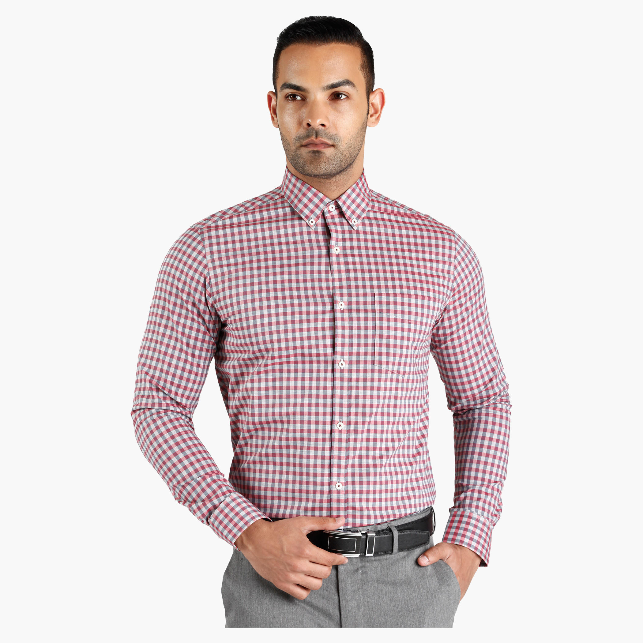 Chequered Button Down Collar Cotton Shirt in Slim Fit-men-clothing-shirts-image-1