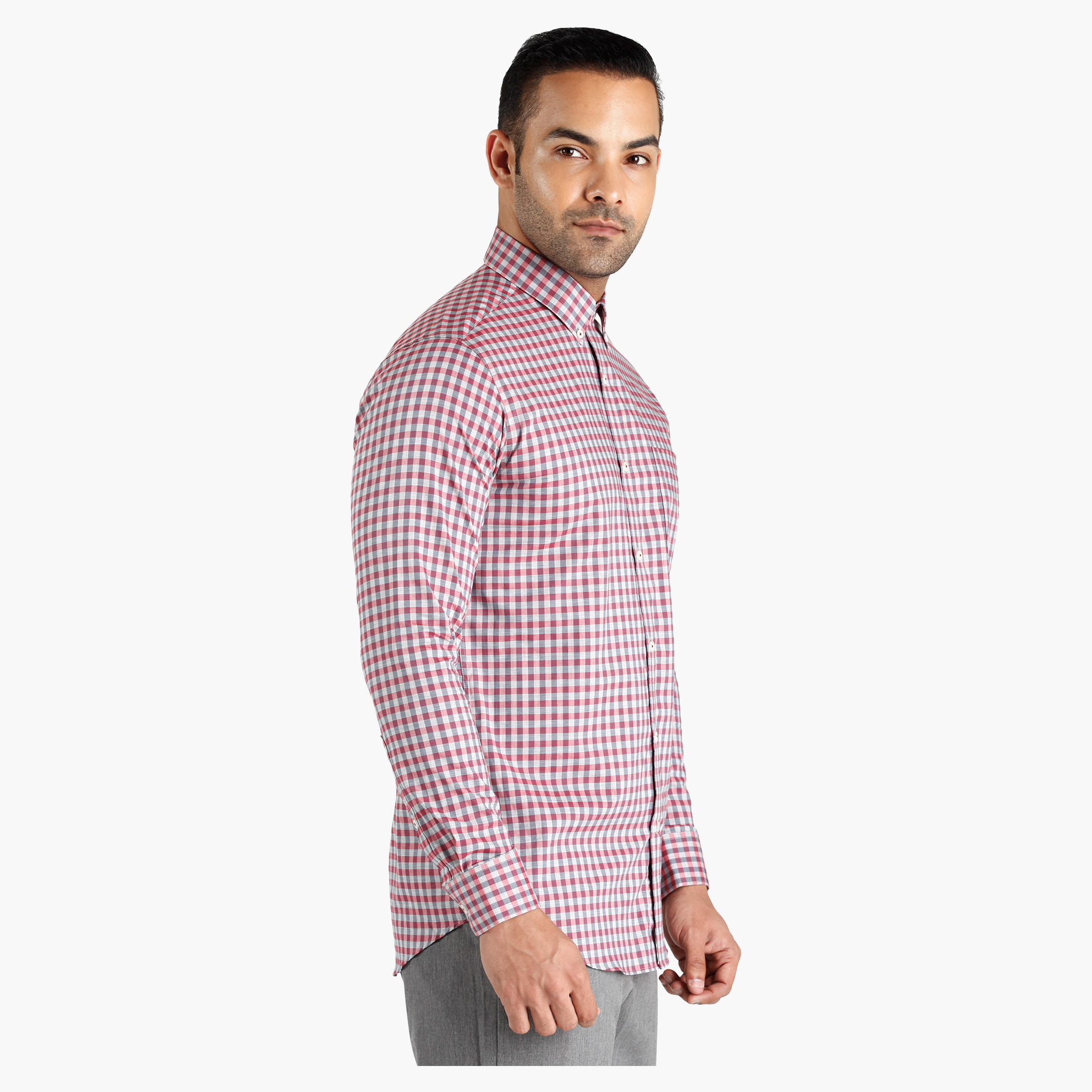 Chequered Button Down Collar Cotton Shirt in Slim Fit-men-clothing-shirts-image-2