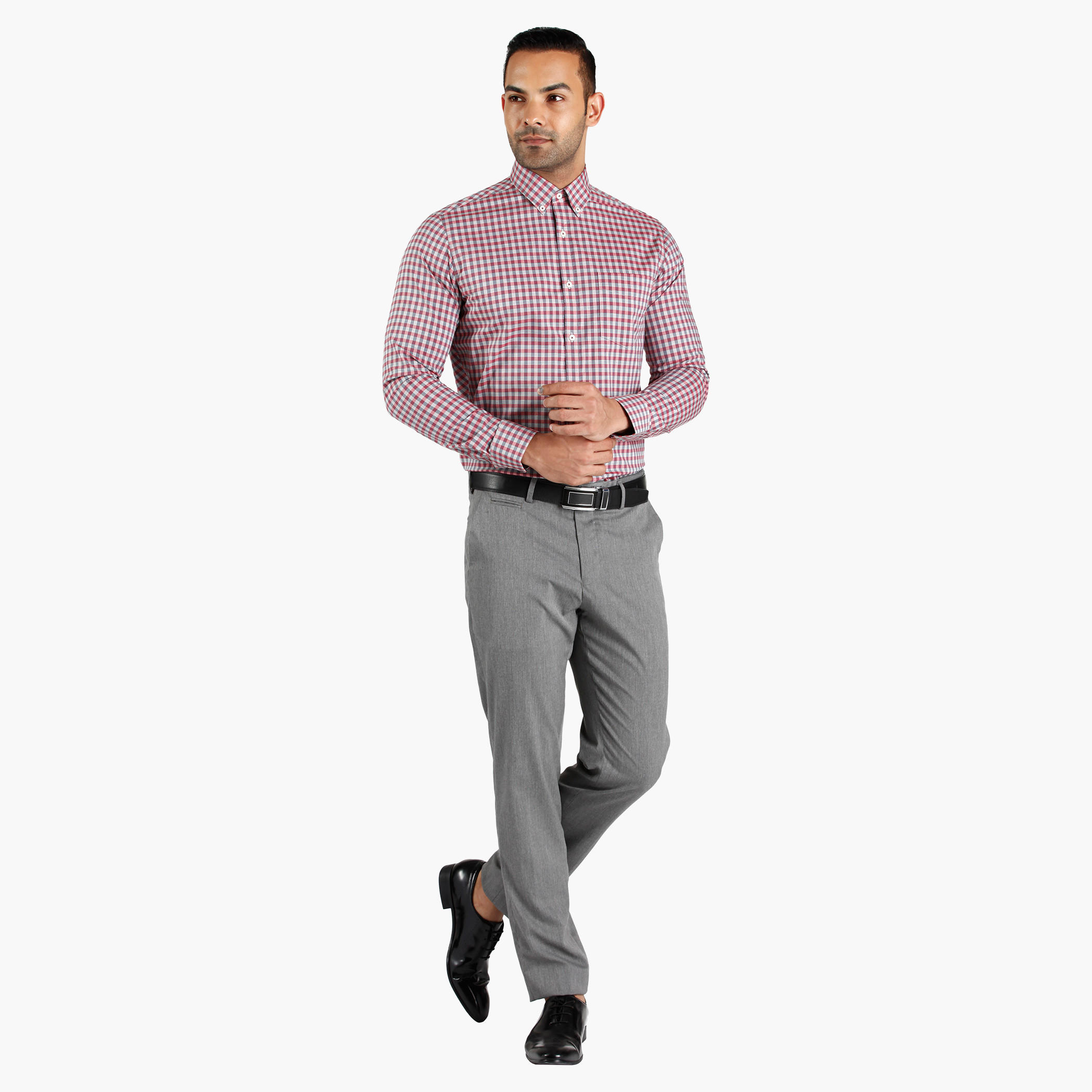 Chequered Button Down Collar Cotton Shirt in Slim Fit-men-clothing-shirts-image-1