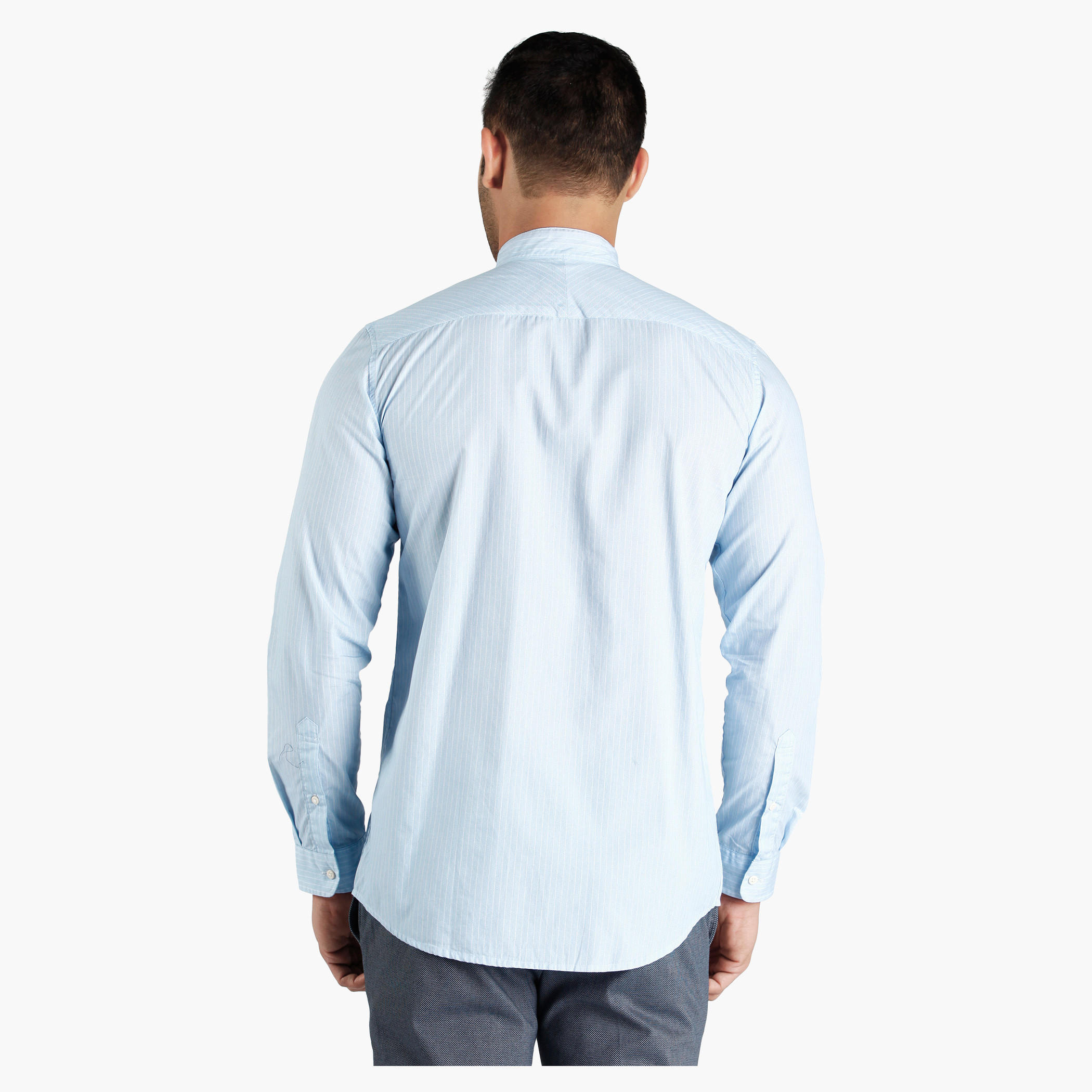 Striped Mandarin Collar Cotton Shirt in Slim Fit-men-clothing-shirts-image-3