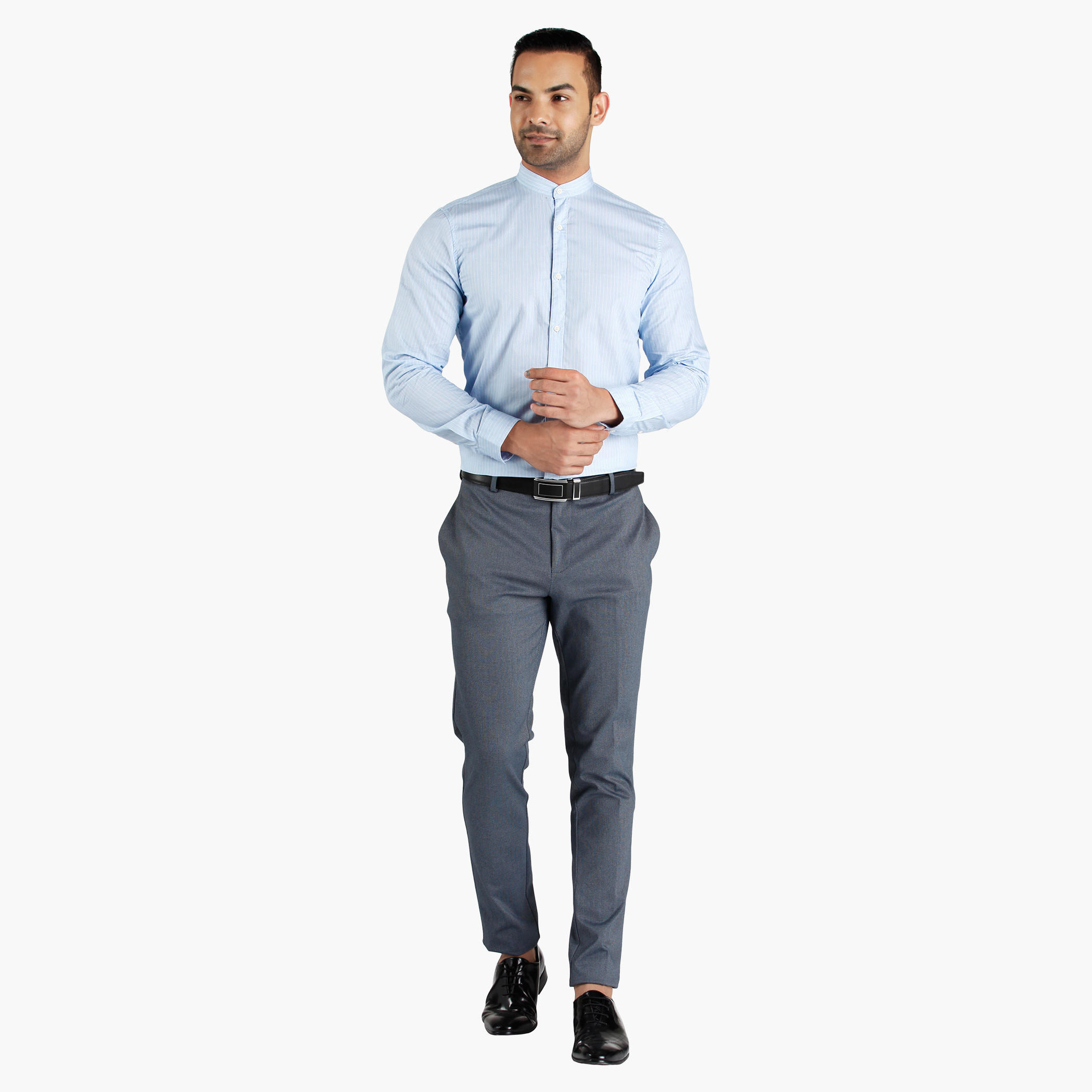 Striped Mandarin Collar Cotton Shirt in Slim Fit-men-clothing-shirts-image-5