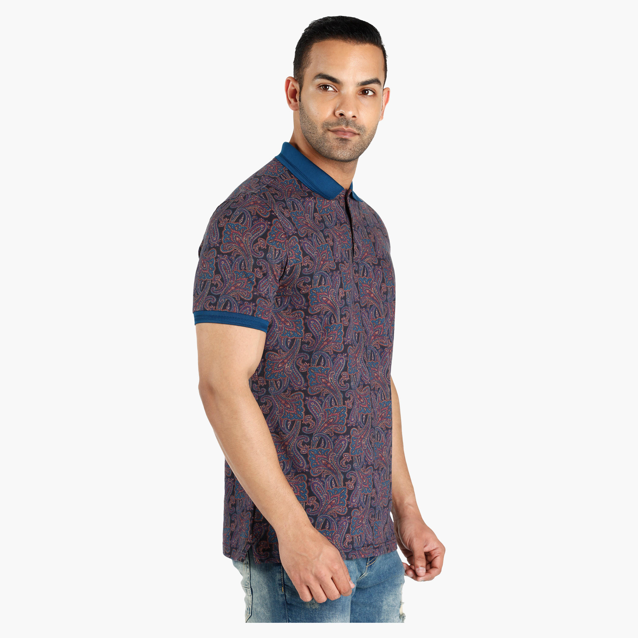 Paisley Print Polo Neck Cotton T-Shirt in Slim Fit-men-clothing-tshirtsandpolos-polos-image-3
