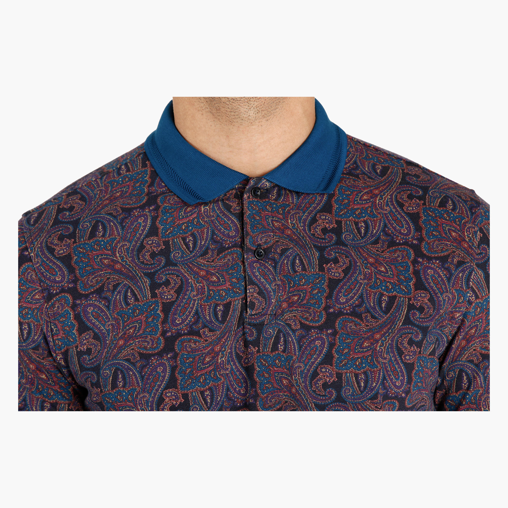 Paisley Print Polo Neck Cotton T-Shirt in Slim Fit-men-clothing-tshirtsandpolos-polos-image-4