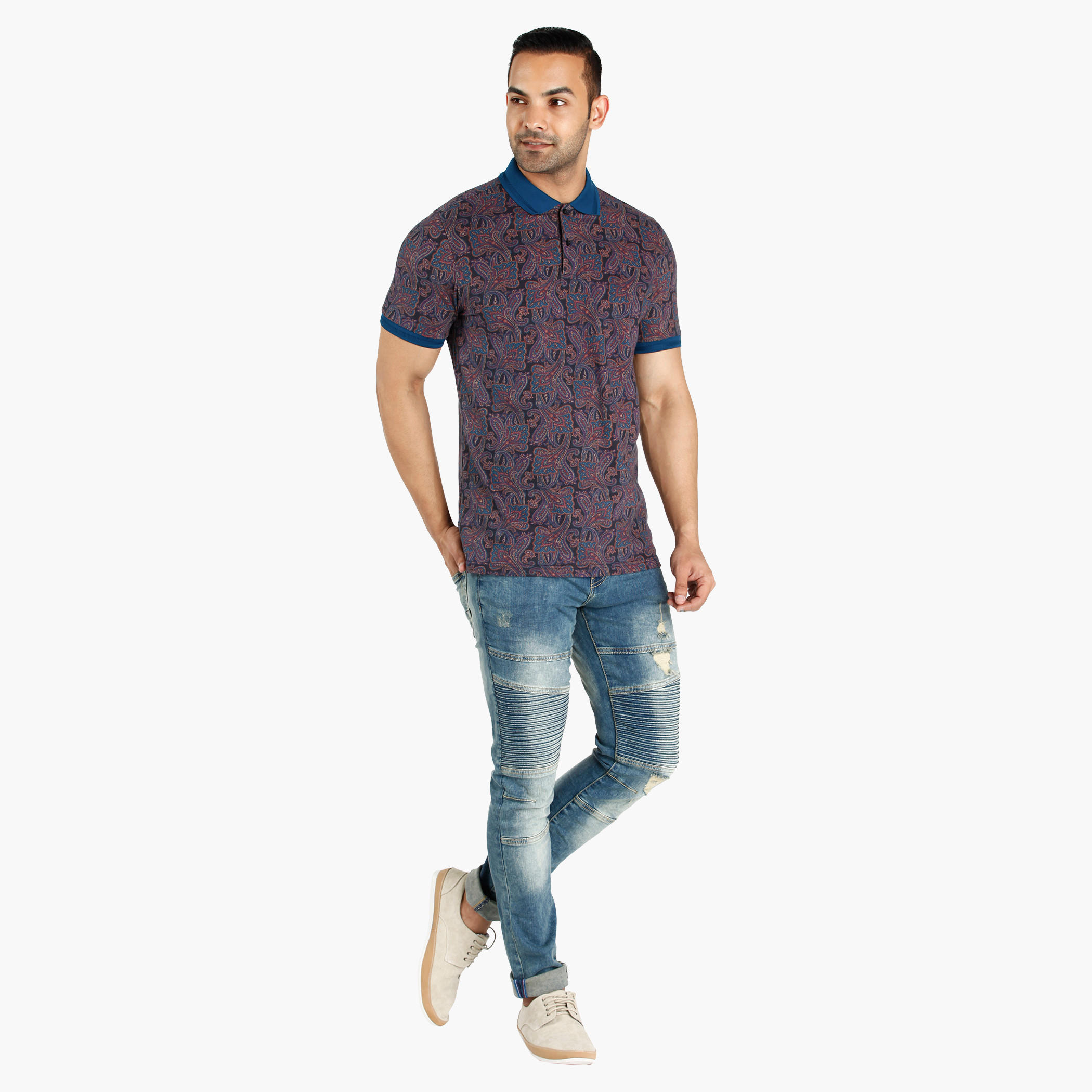 Paisley Print Polo Neck Cotton T-Shirt in Slim Fit-men-clothing-tshirtsandpolos-polos-image-5