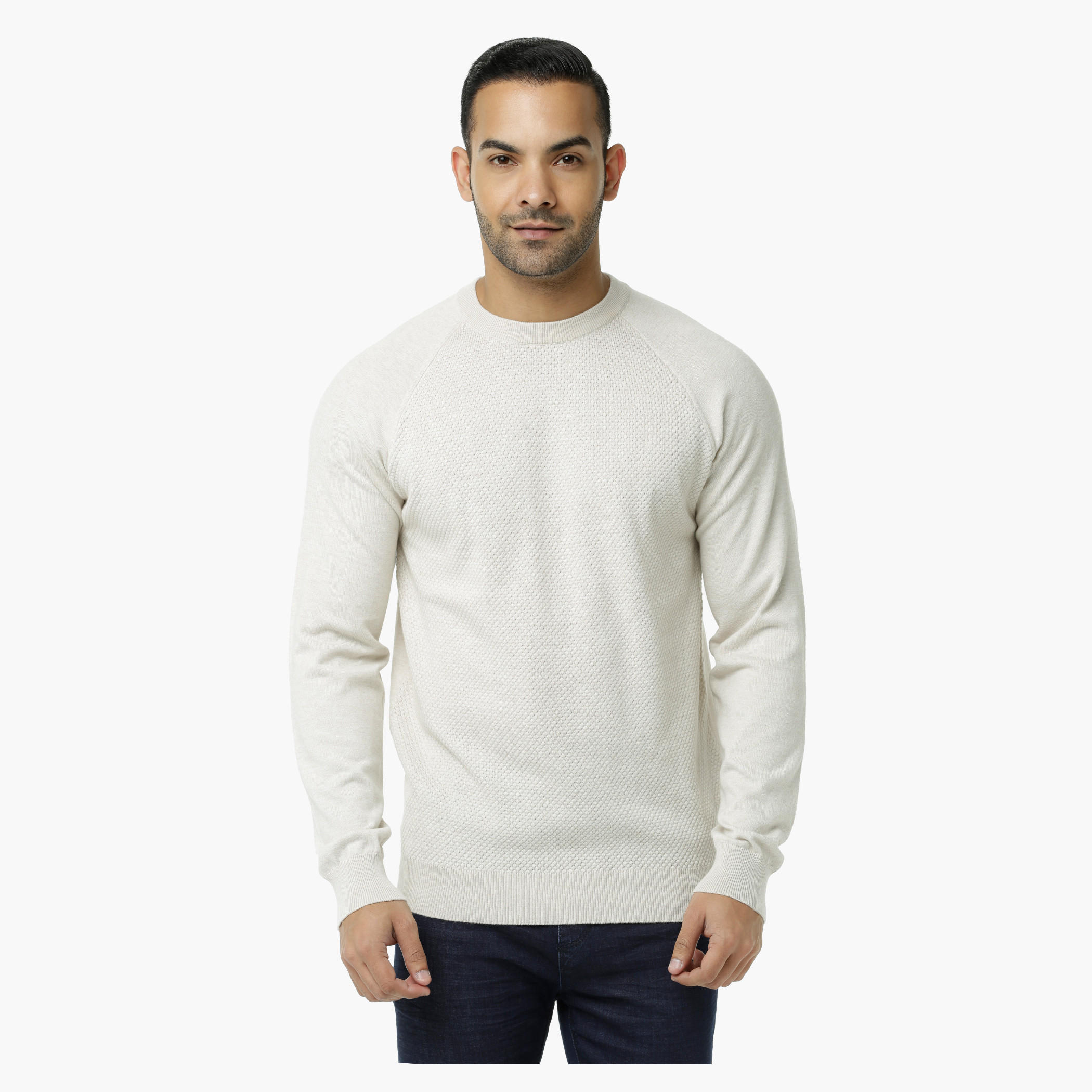 Textured Round Neck Sweater with Raglan Sleeves-men-clothing-sweatersandpullovers-image-1