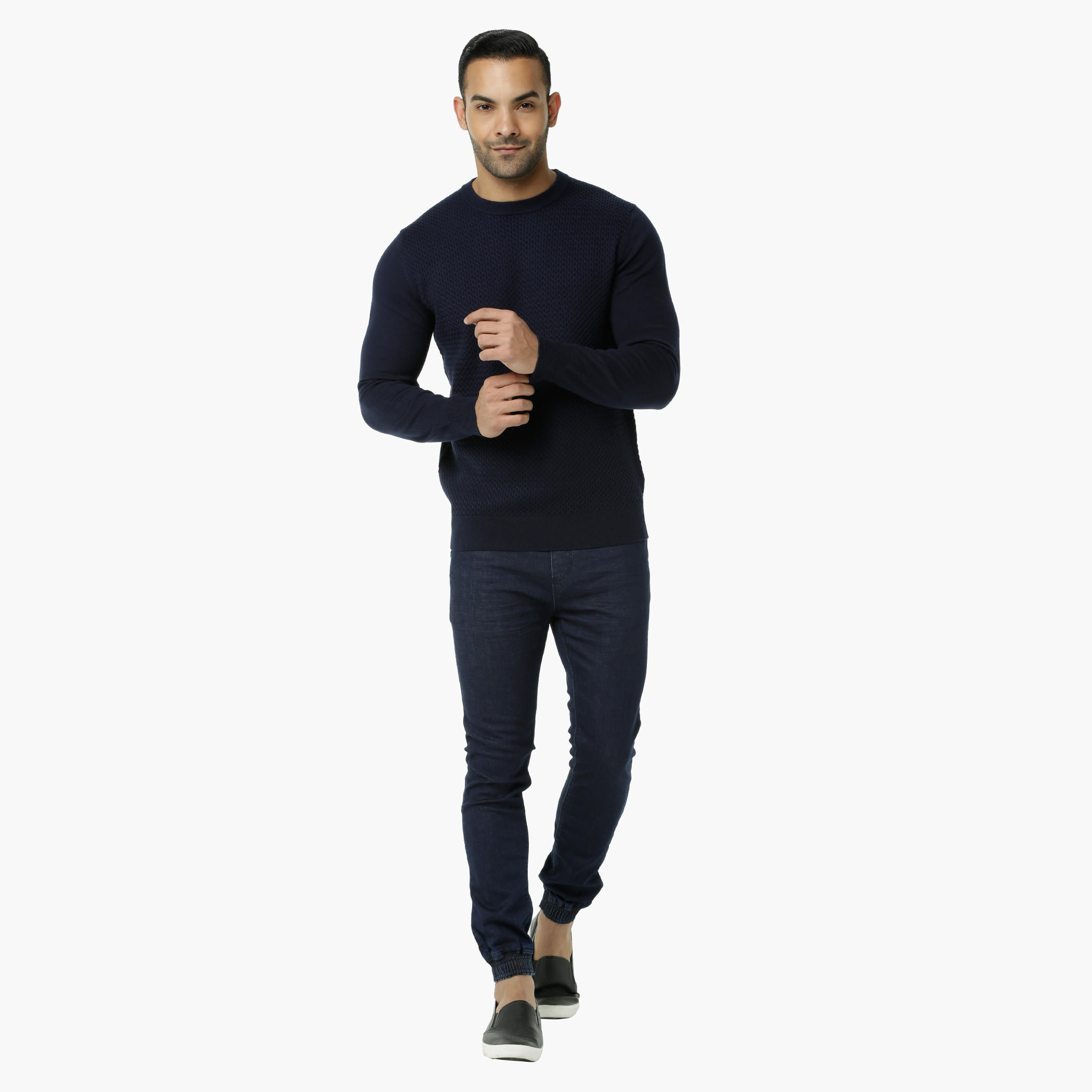 Textured Round Neck Sweater with Long Sleeves-men-clothing-sweatersandpullovers-image-5