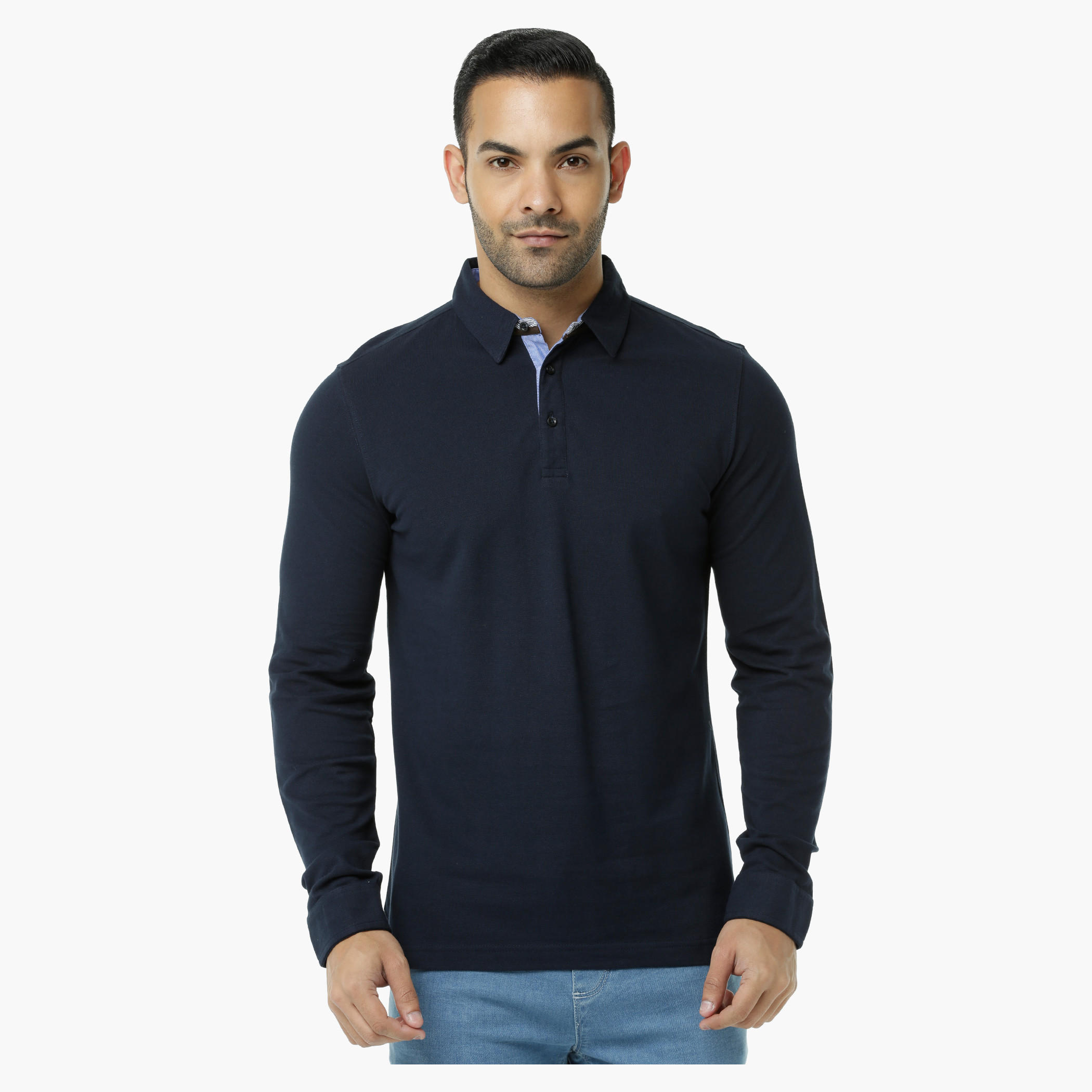 Polo Neck Cotton T-Shirt with Long Sleeves in Slim Fit-men-clothing-tshirtsandpolos-polos-image-1