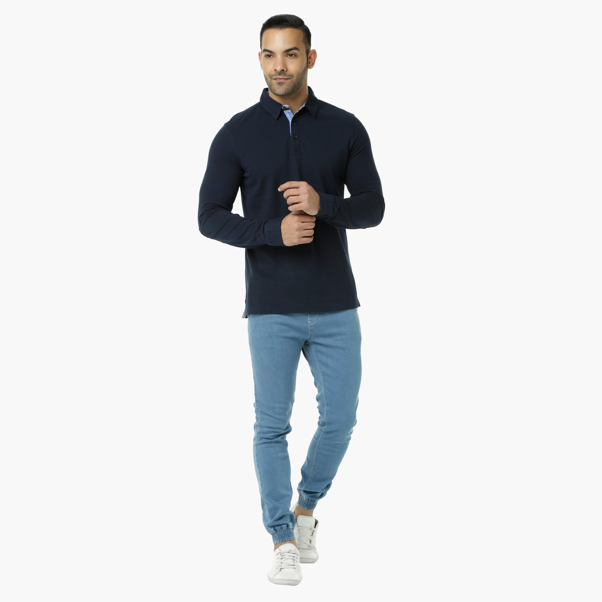 Polo Neck Cotton T-Shirt with Long Sleeves in Slim Fit-men-clothing-tshirtsandpolos-polos-image-5