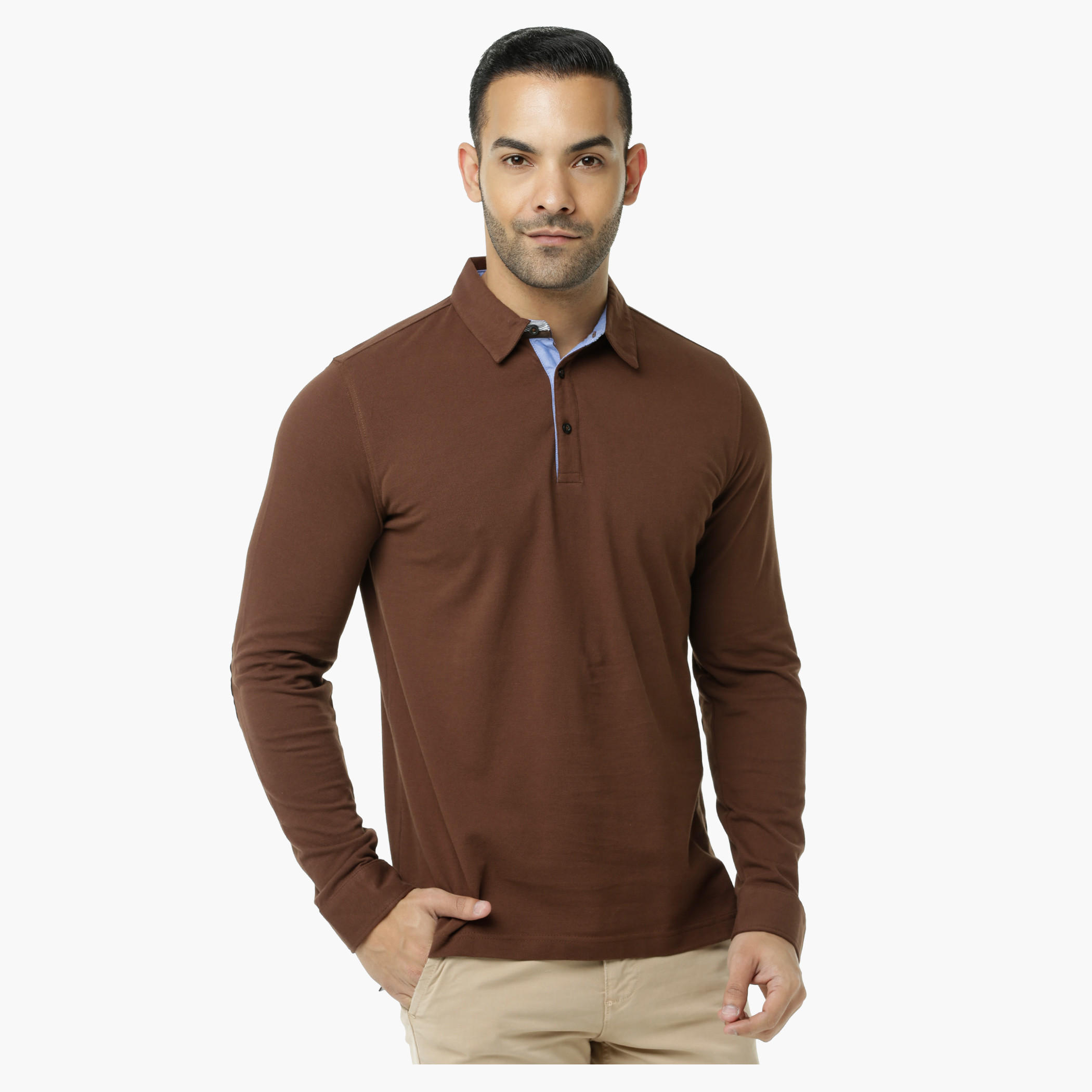 Polo Neck Cotton T-Shirt with Long Sleeves in Slim Fit-men-clothing-tshirtsandpolos-polos-image-6